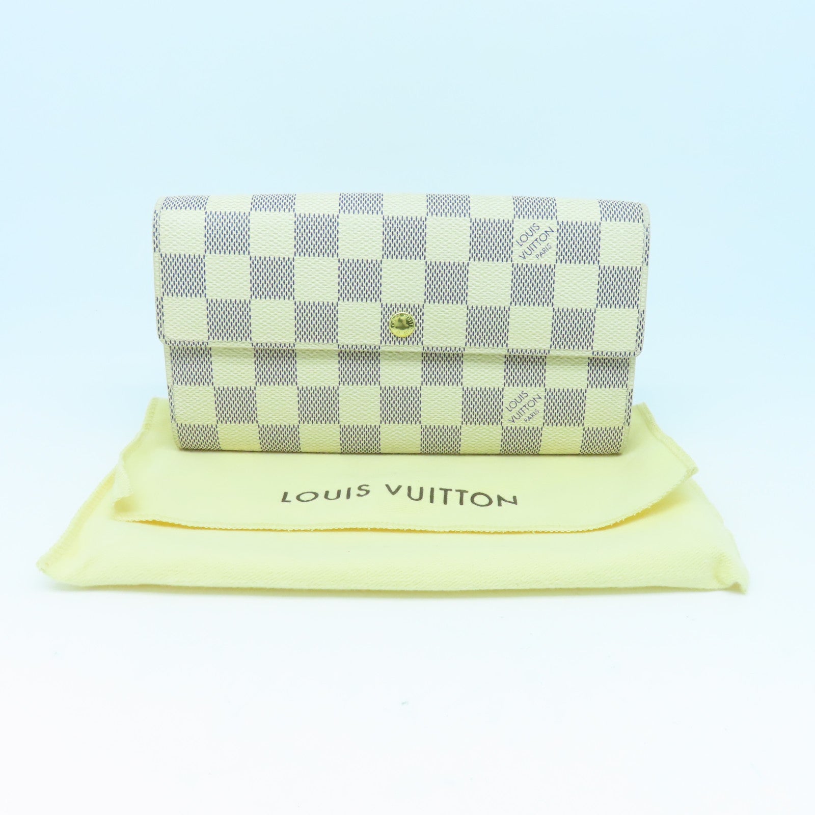 LOUIS VUITTON Damier Azur Sarah Wallet金扣长钱包米白色