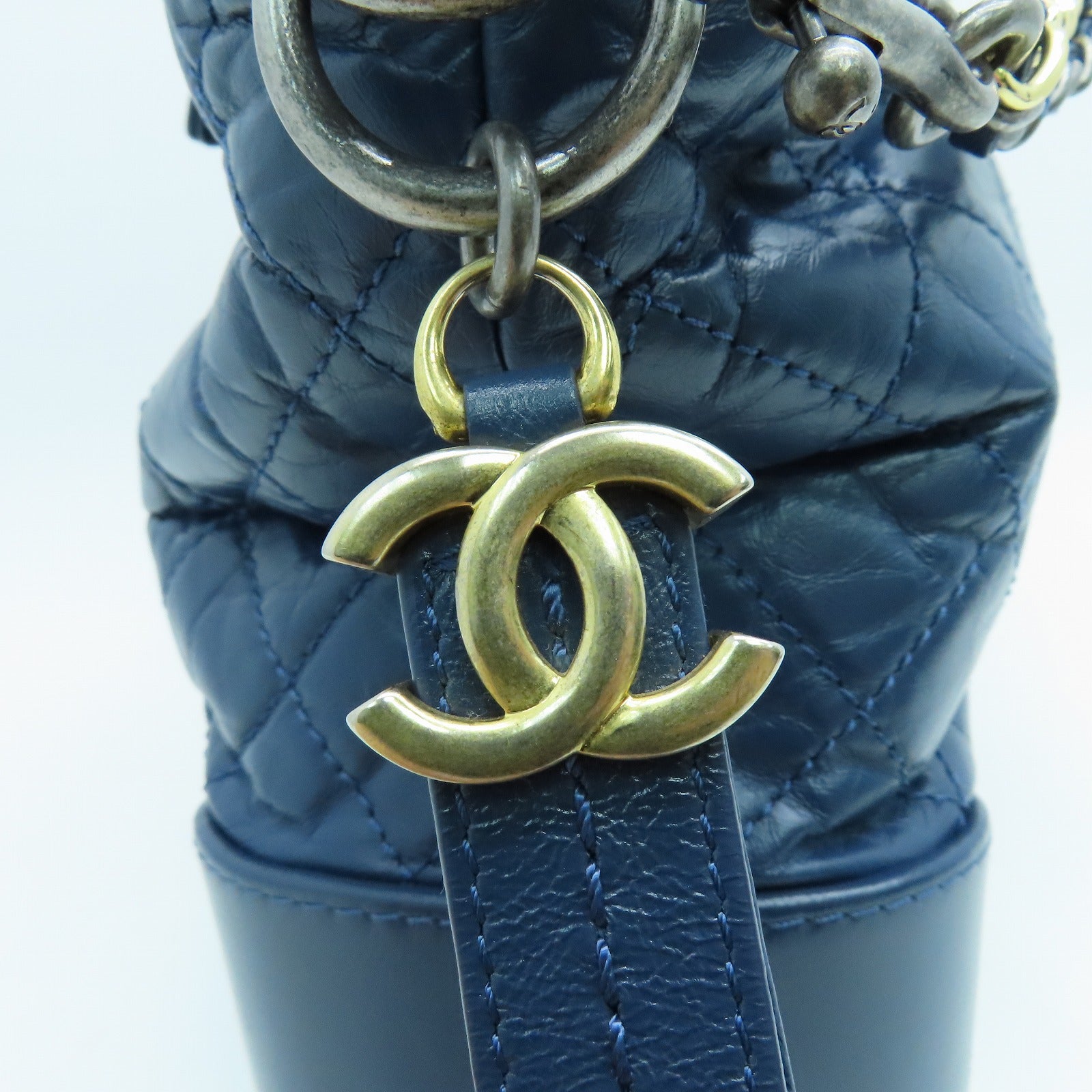 CHANEL rhombic cowhide leather Gabrielle 2Way Bag handle shoulder bag blue