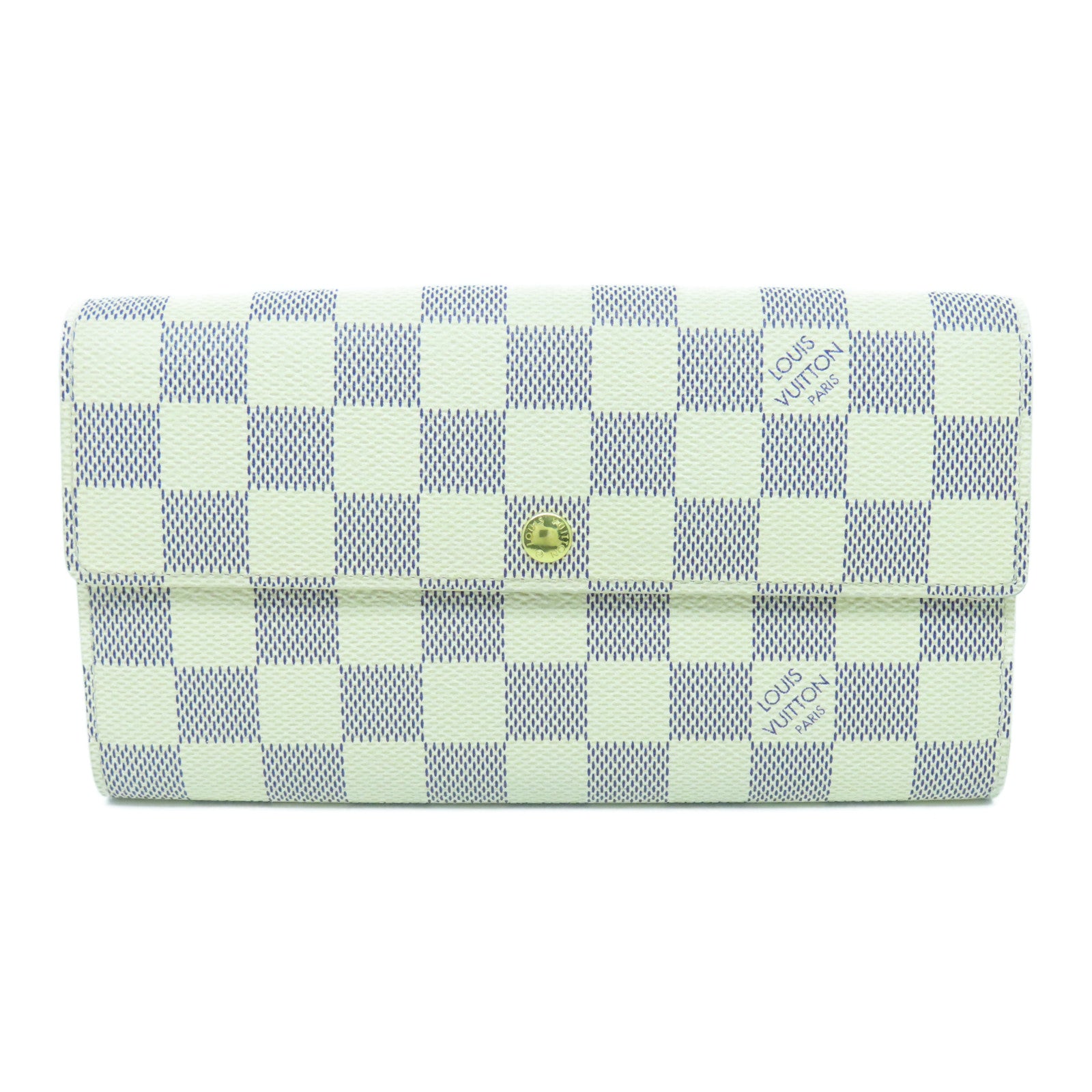 LOUIS VUITTON Damier Azur Sarah Wallet金扣长钱包米白色
