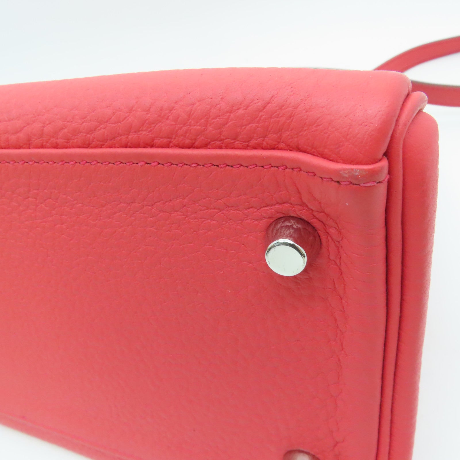 HERMES Clemence皮革Kelly 32银扣手挽肩背两用袋Rose Jaipur/蜜桃红