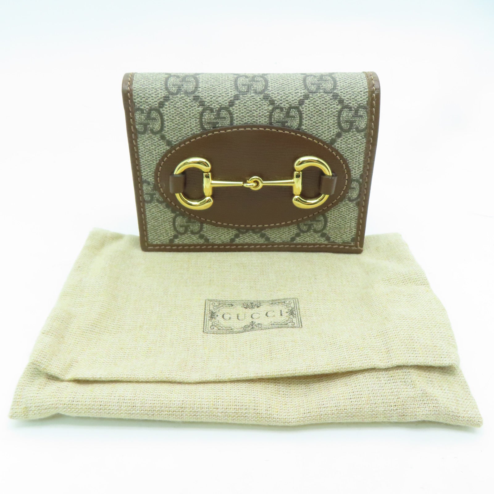 GUCCI 塗層皮革Horsebit 1955 Card Case金扣卡片套/錢包啡色