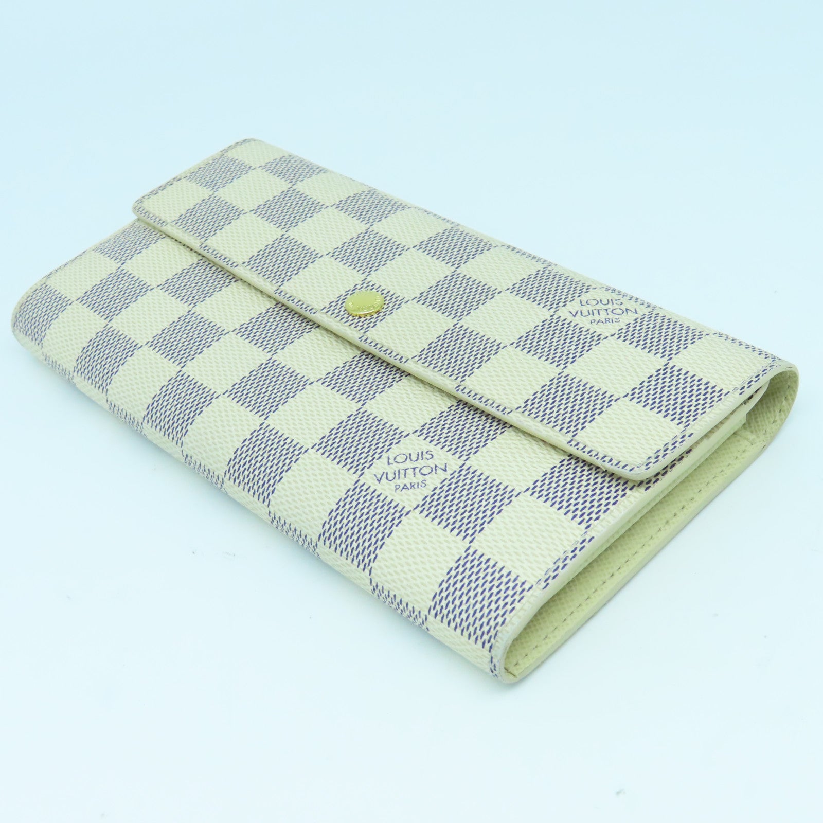 LOUIS VUITTON Damier Azur Sarah Wallet金扣长钱包米白色
