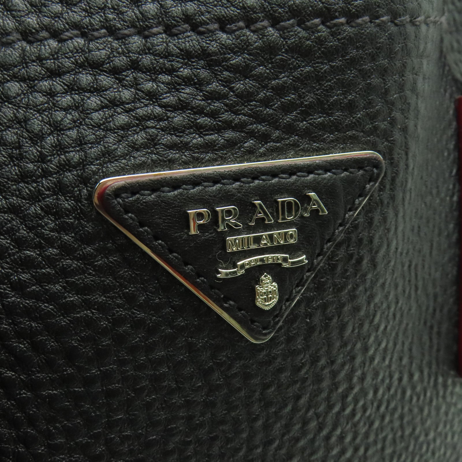 PRADA 【激減優惠】牛皮皮革2way Shoulder Bag銀扣手挽肩背兩用袋黑色