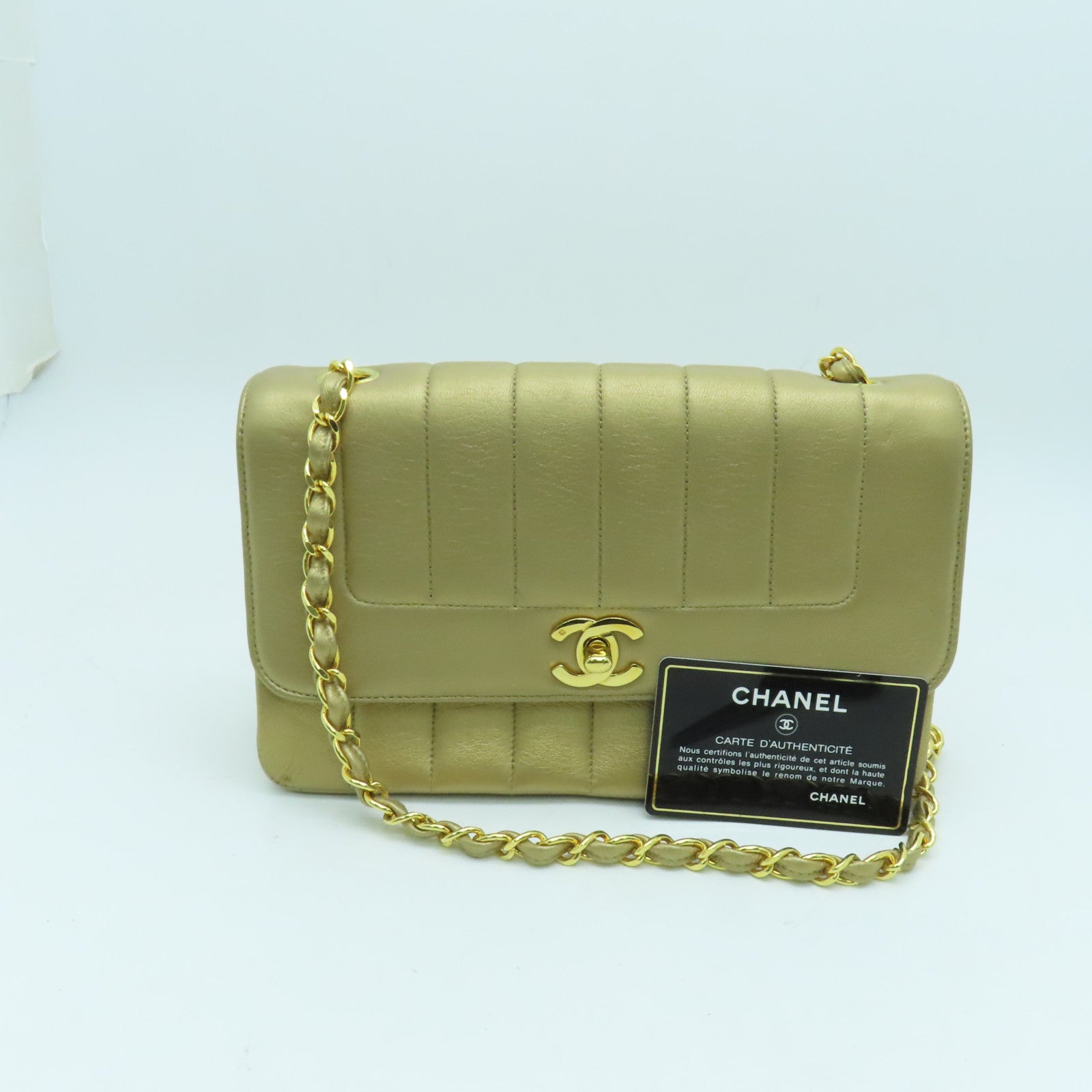 CHANEL 羊皮皮革Chain Shoulder链带肩背袋金扣金色