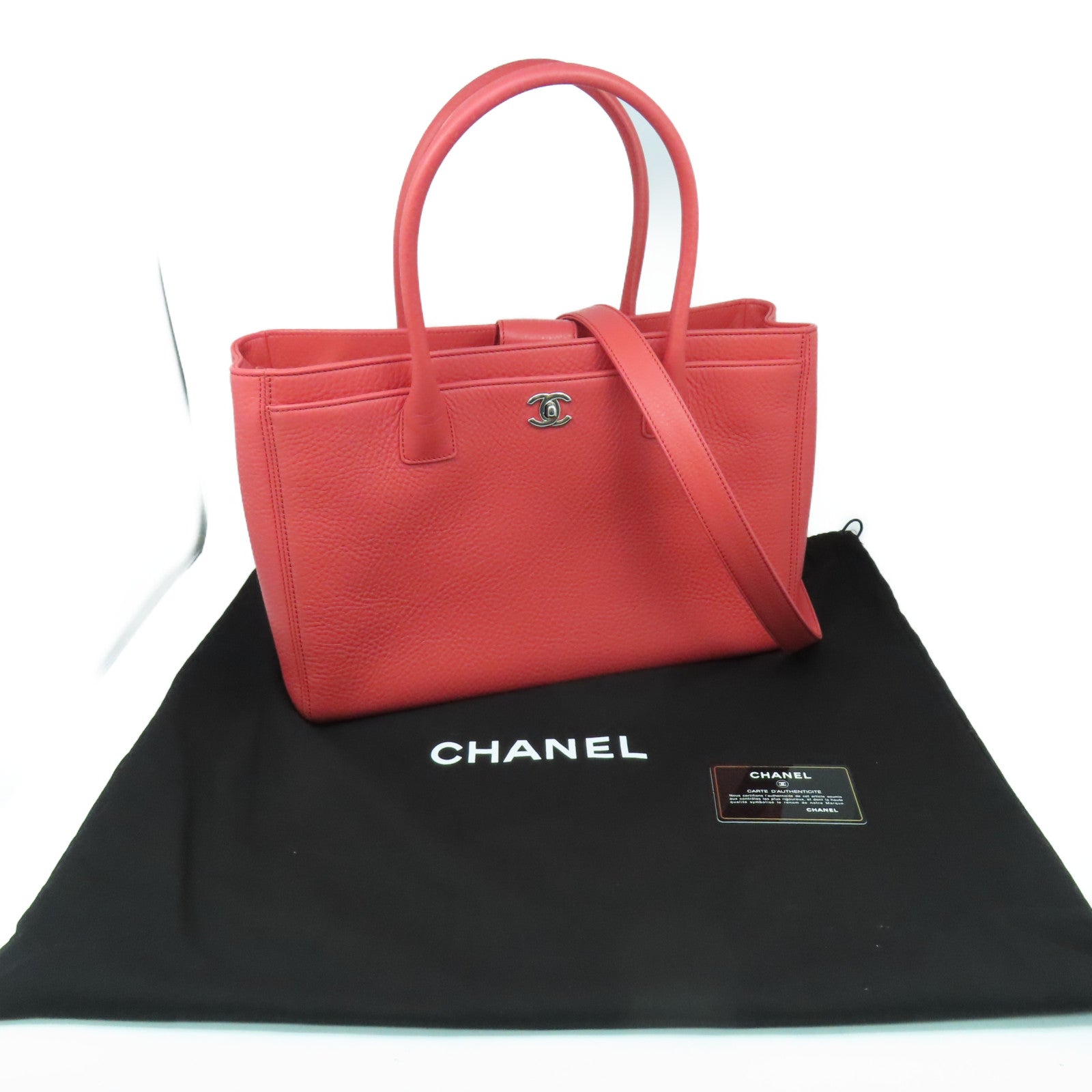 CHANEL 牛皮皮革2 Way Shoulder銀扣手挽肩背兩用袋粉紅色