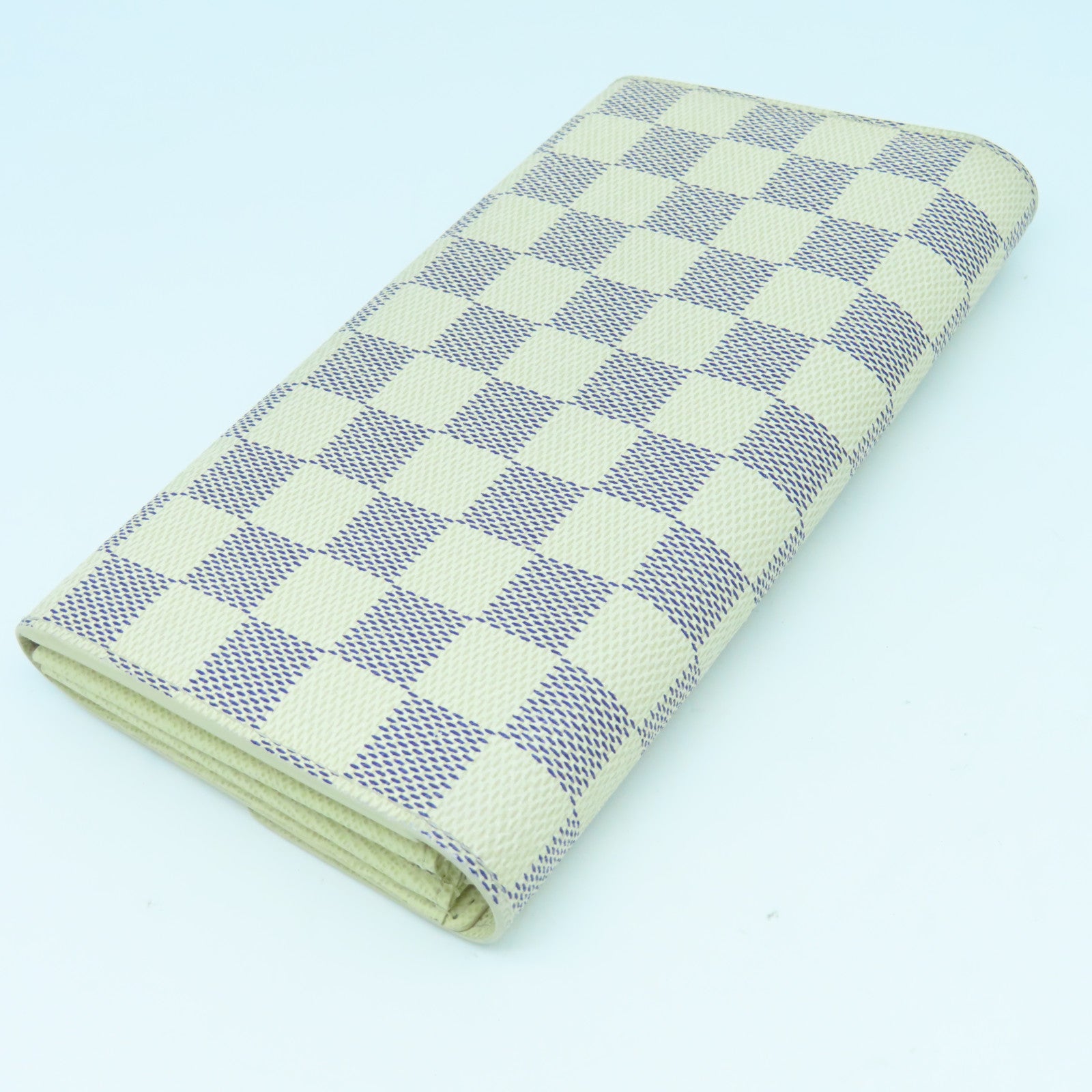 LOUIS VUITTON Damier Azur Sarah Wallet金扣长钱包米白色