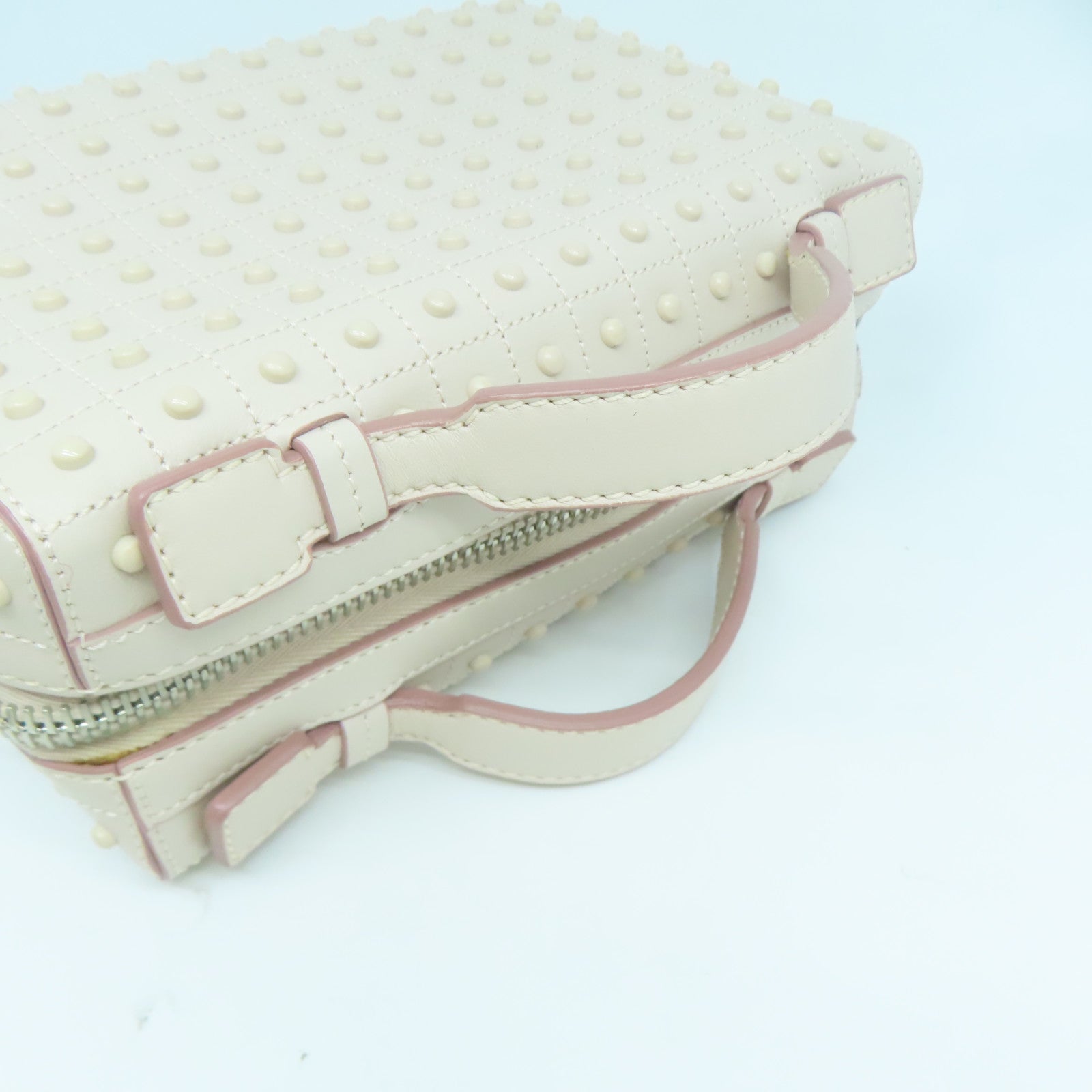 TOD’S 牛皮皮革Shoulder Bag銀扣手挽肩背兩用袋粉紅色