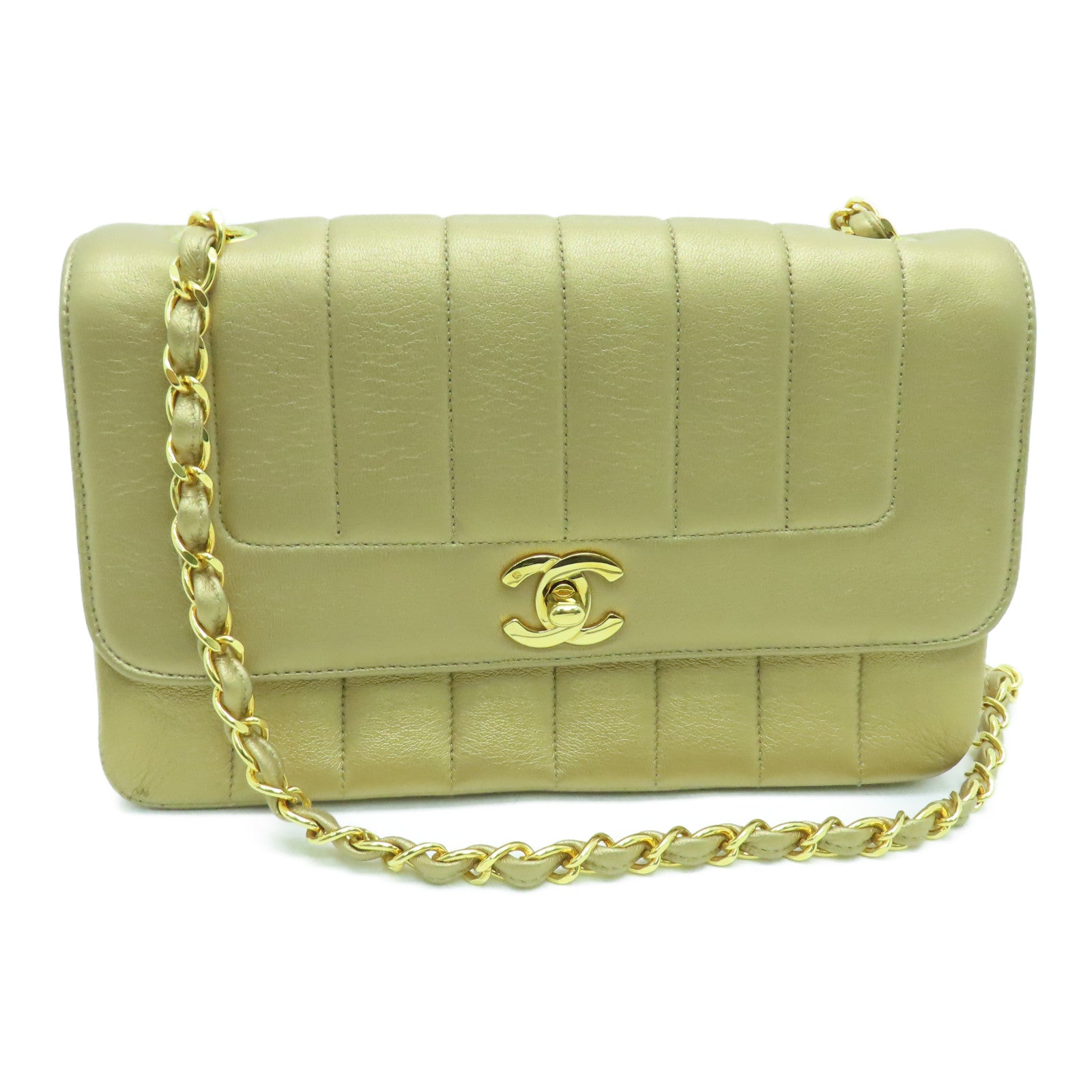 CHANEL 羊皮皮革Chain Shoulder链带肩背袋金扣金色
