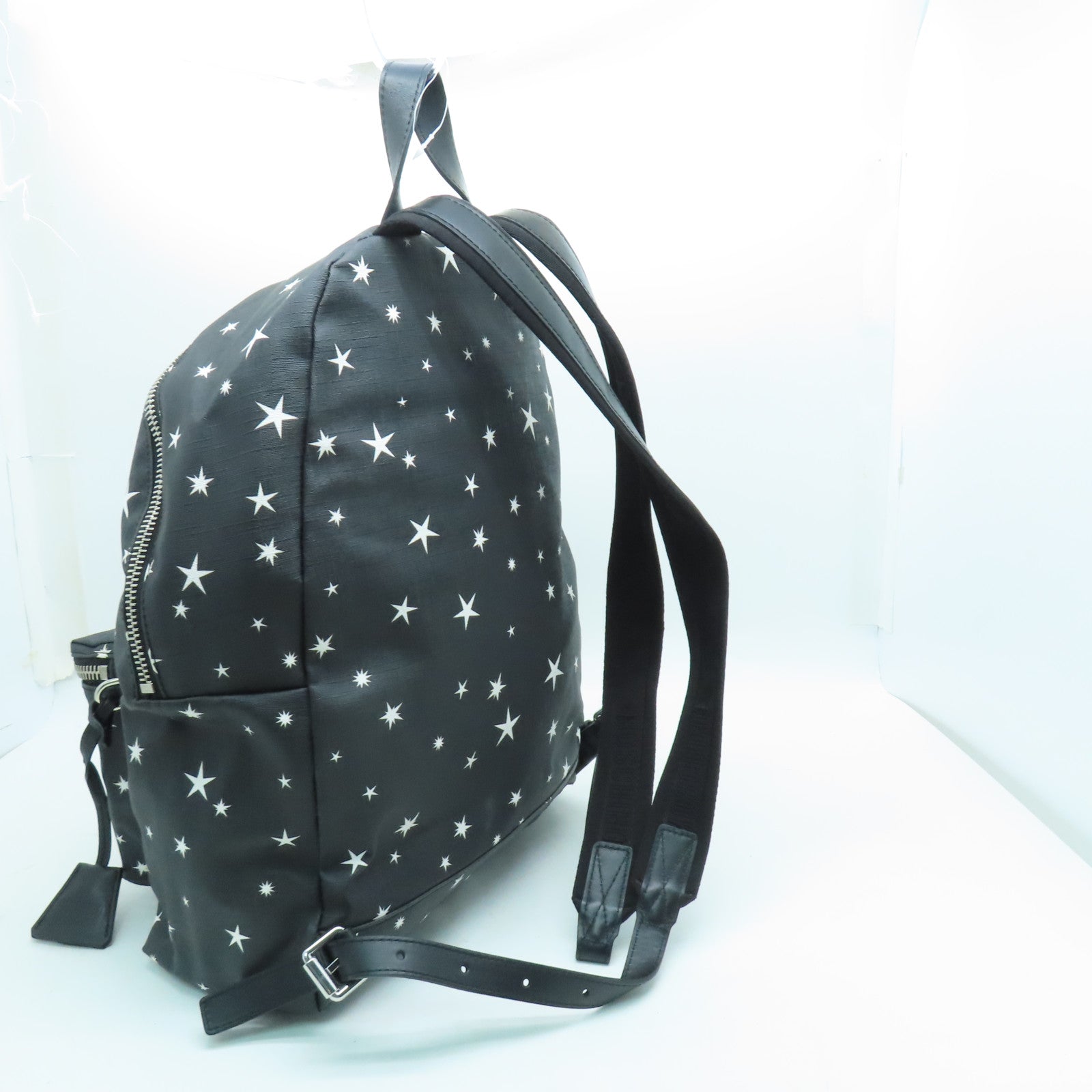MOSCHINO 塗層帆布Backpack銀扣背包黑色