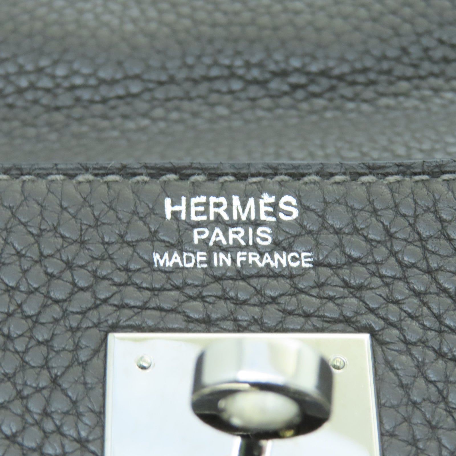 HERMES Clemence皮革Kelly 32银扣手挽袋灰色