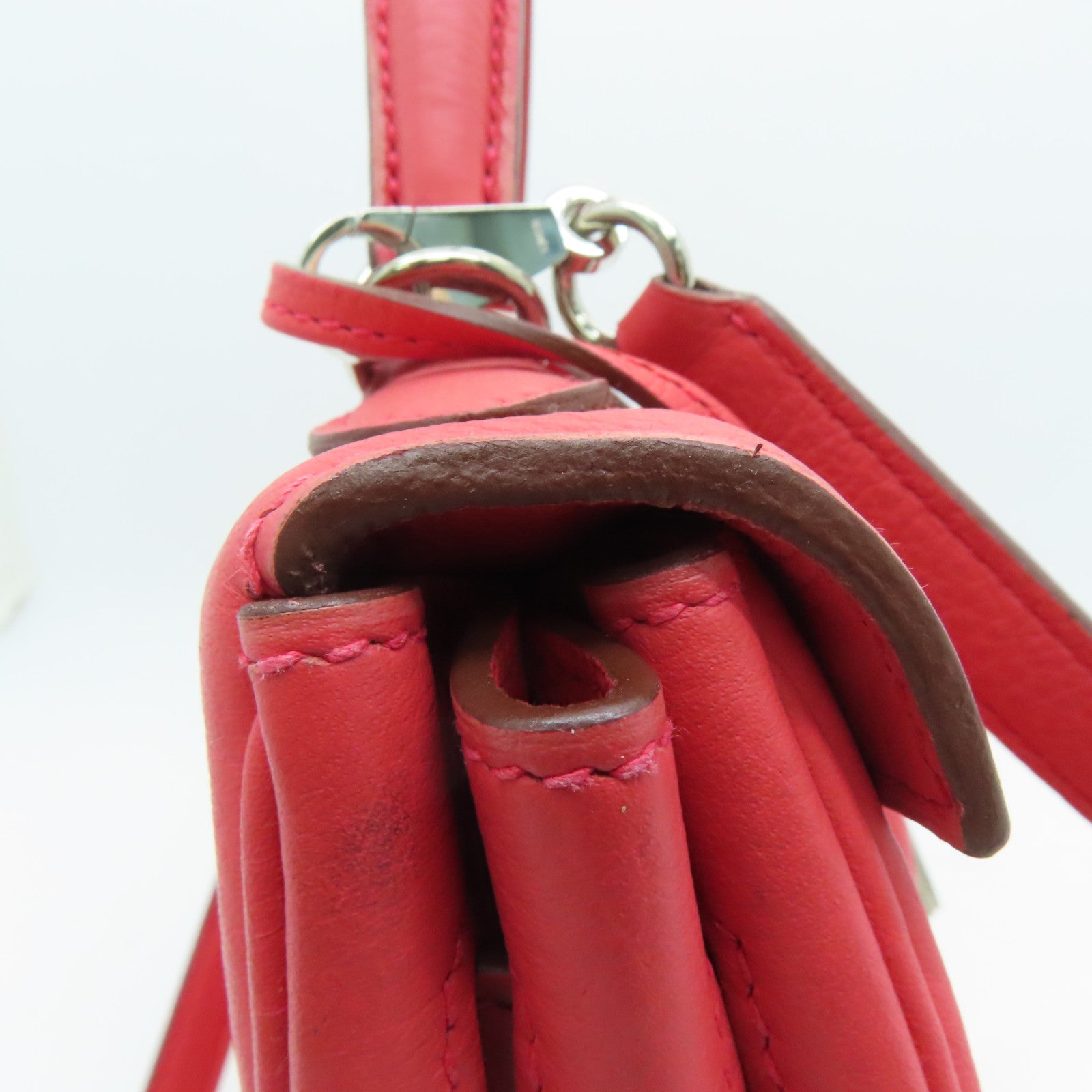 HERMES Clemence皮革Kelly 32银扣手挽肩背两用袋Rose Jaipur/蜜桃红