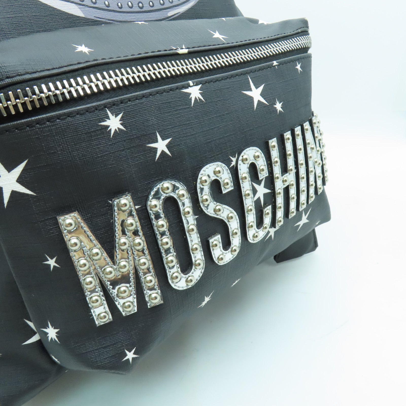 MOSCHINO 塗層帆布Backpack銀扣背包黑色