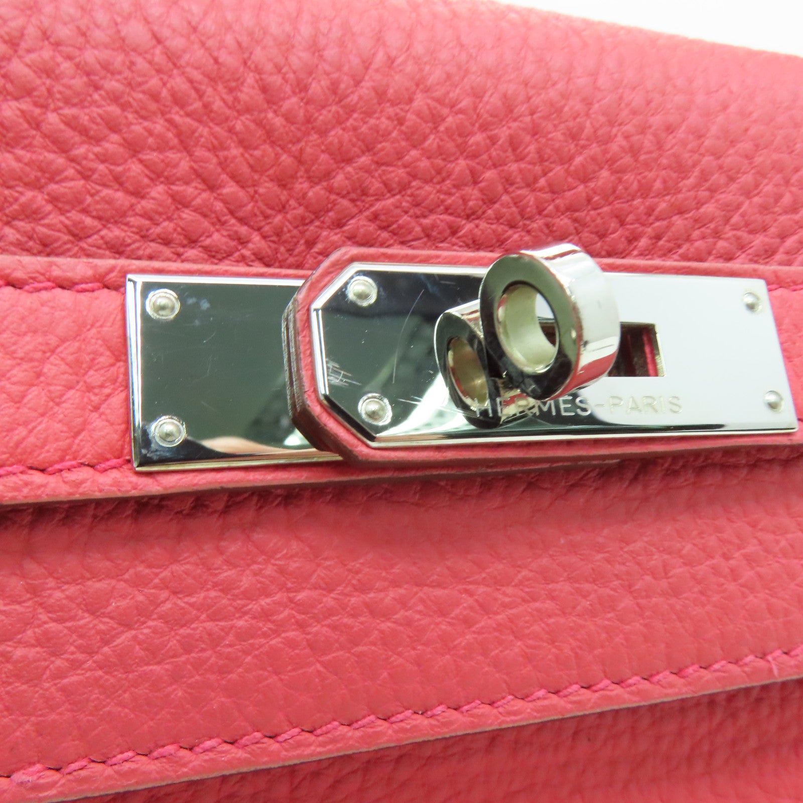HERMES Clemence皮革Kelly 32银扣手挽肩背两用袋Rose Jaipur/蜜桃红
