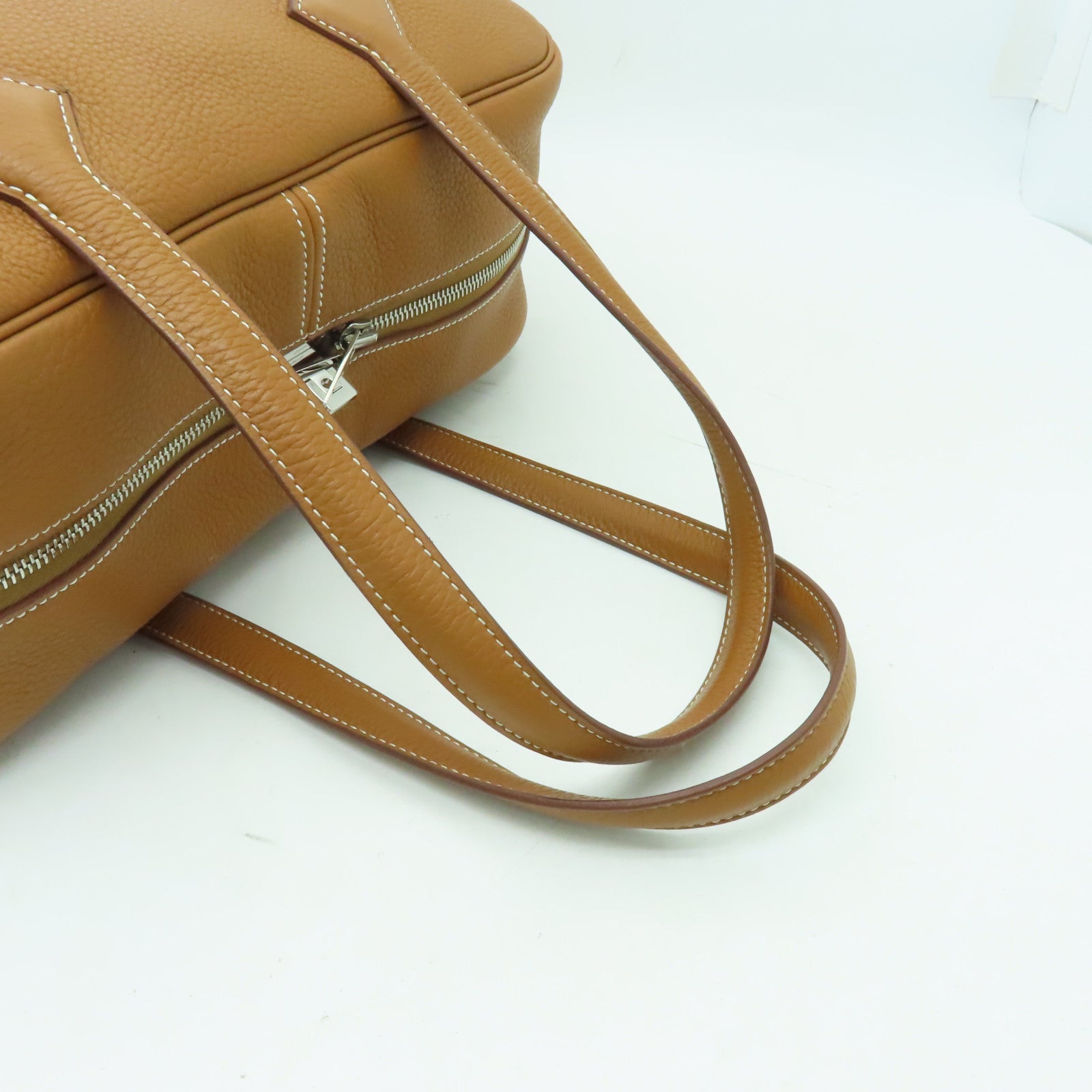 HERMES Clemence皮革Victoria銀扣手挽袋啡色