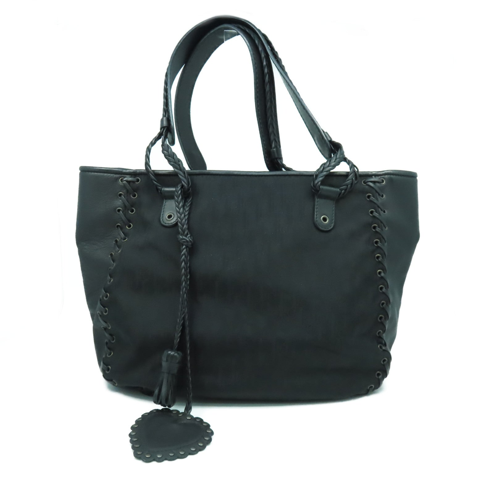 Dior 塗層帆布/皮革Tote Bag銀扣肩背袋黑色