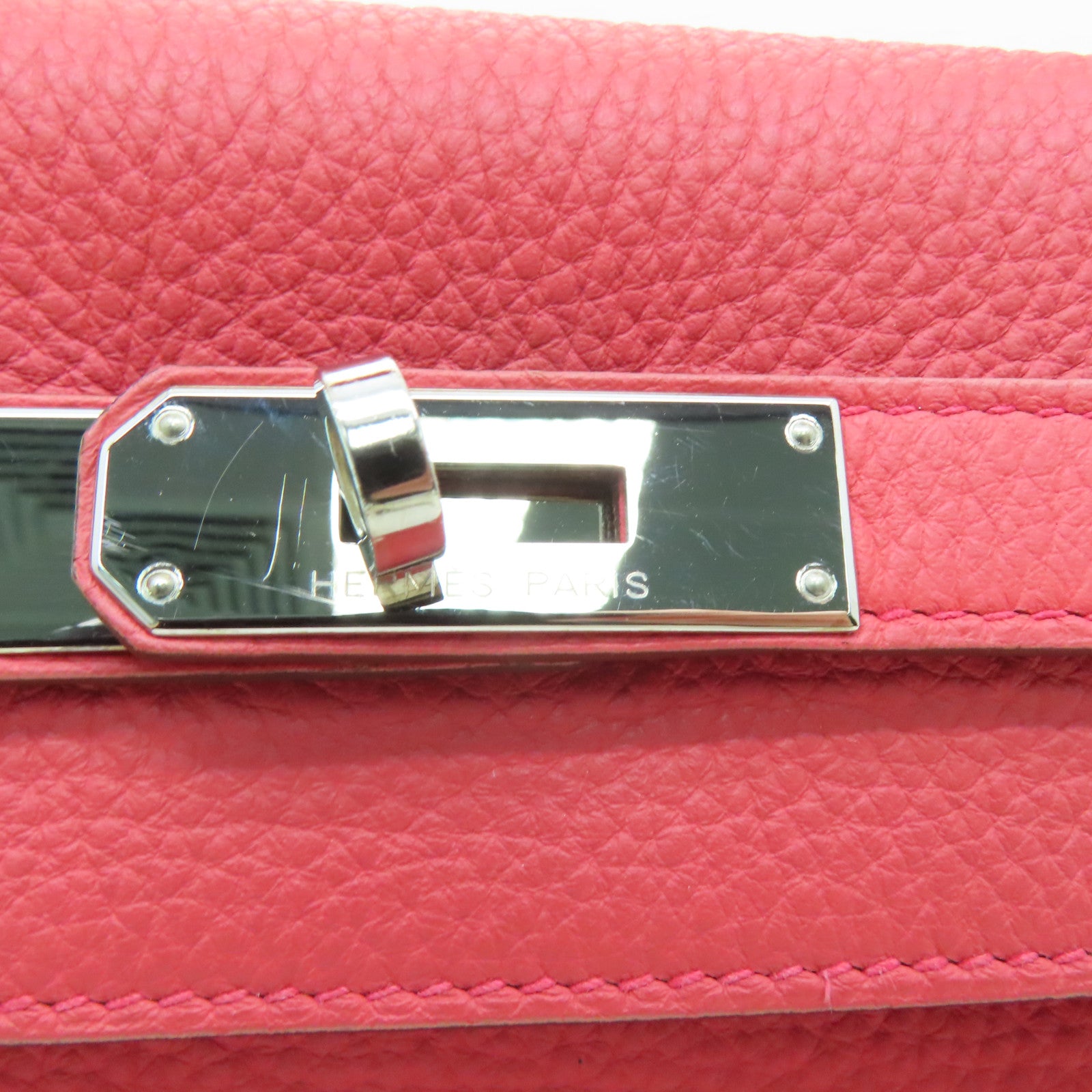 HERMES Clemence皮革Kelly 32银扣手挽肩背两用袋Rose Jaipur/蜜桃红