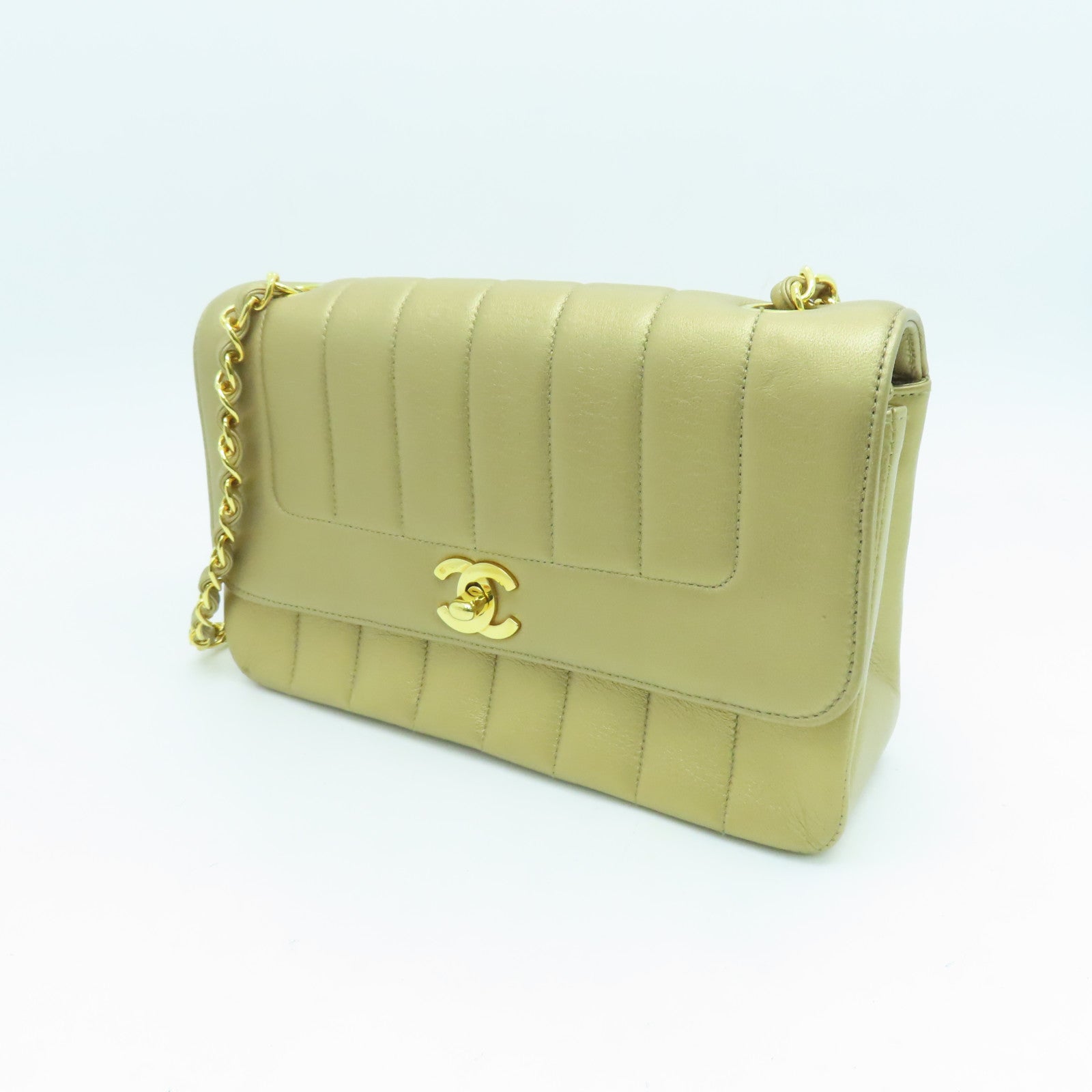 CHANEL 羊皮皮革Chain Shoulder链带肩背袋金扣金色