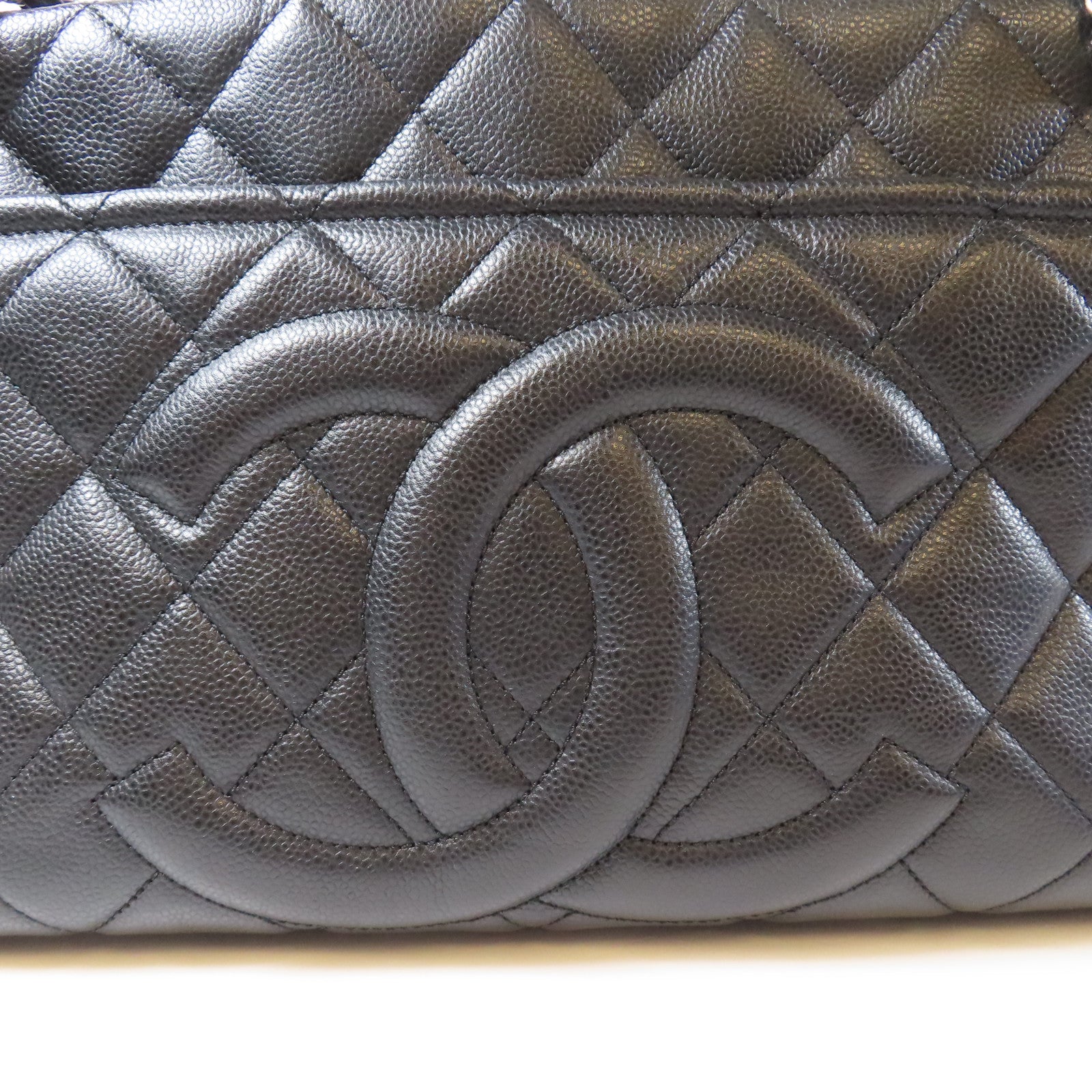 CHANEL 菱格Caviar皮革Chain Shoulder銀扣肩背袋黑色