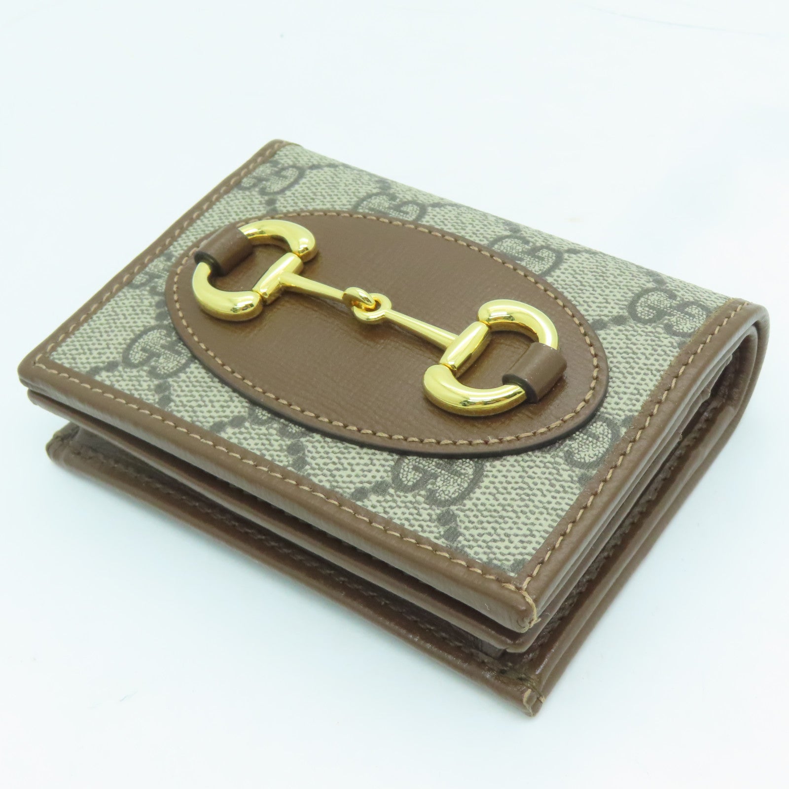 GUCCI 塗層皮革Horsebit 1955 Card Case金扣卡片套/錢包啡色