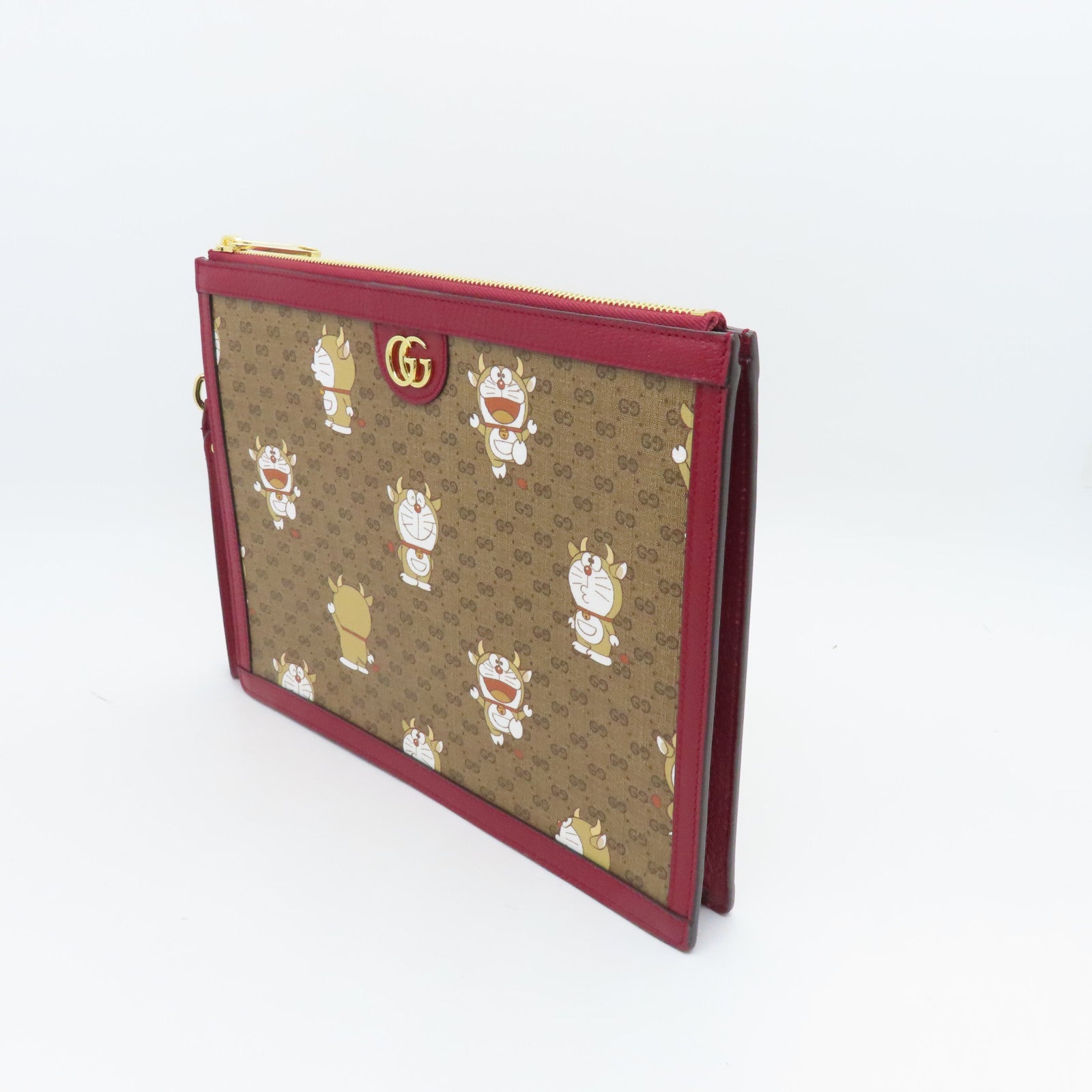 GUCCI 塗層帆布Doraemon Clutch Bag金扣手拿包啡色/紅色