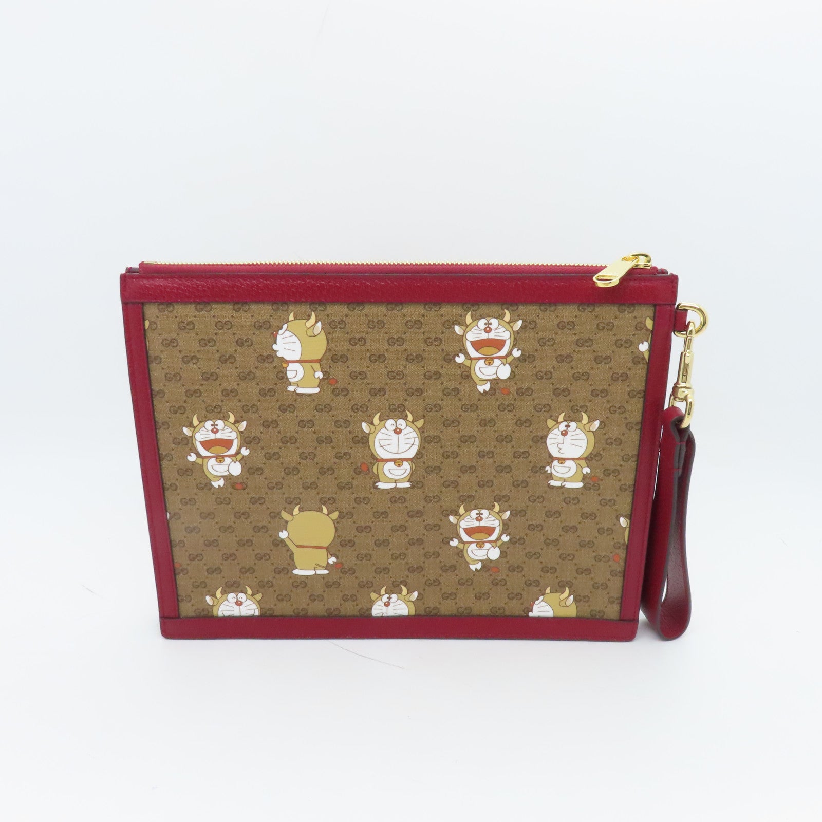 GUCCI 塗層帆布Doraemon Clutch Bag金扣手拿包啡色/紅色