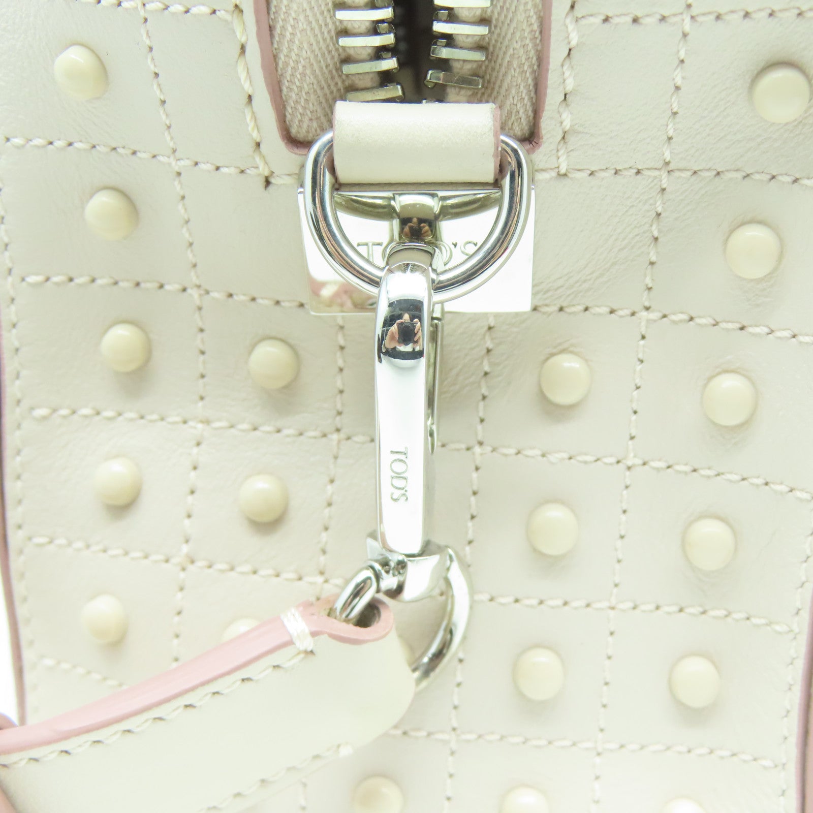 TOD’S 牛皮皮革Shoulder Bag銀扣手挽肩背兩用袋粉紅色