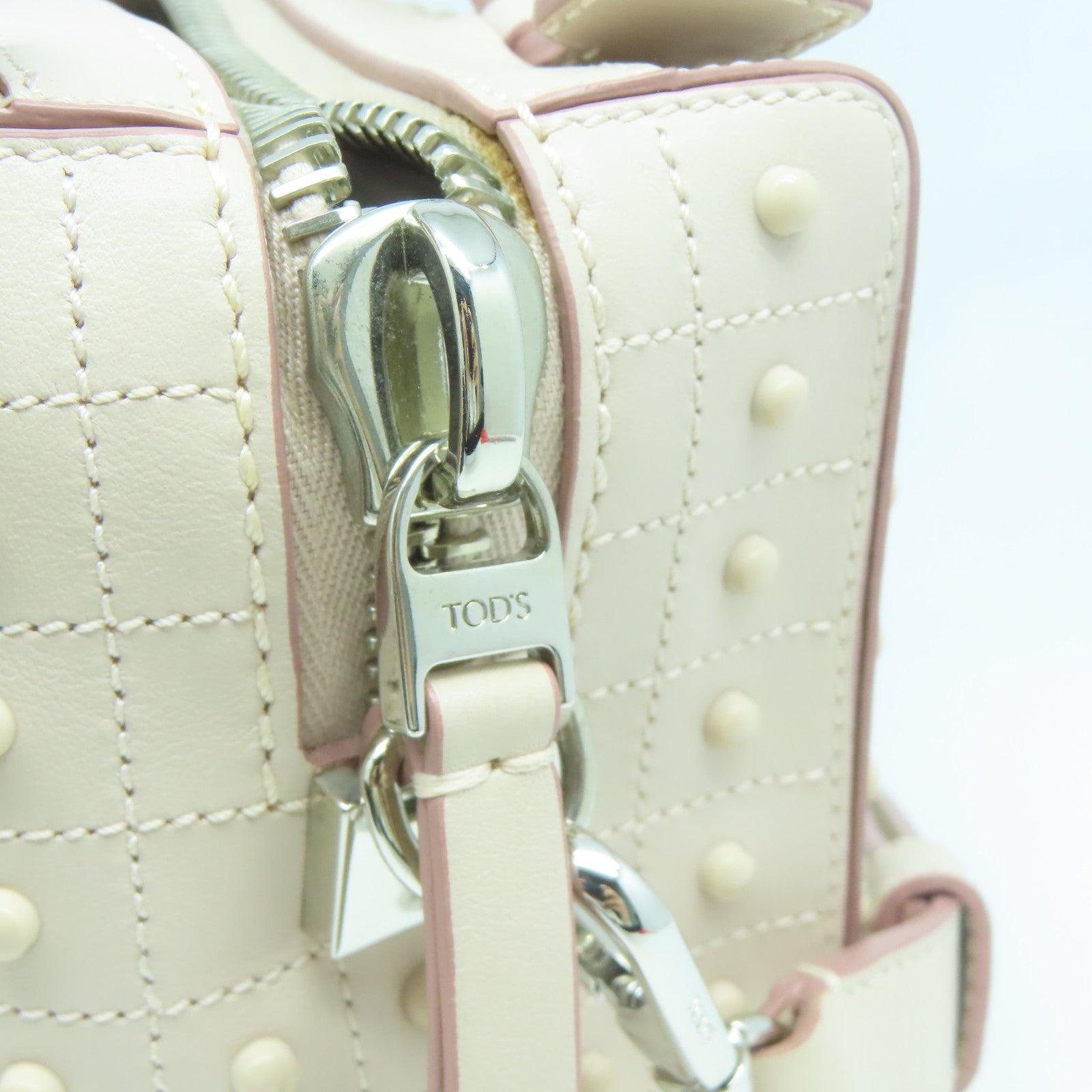 TOD’S 牛皮皮革Shoulder Bag銀扣手挽肩背兩用袋粉紅色