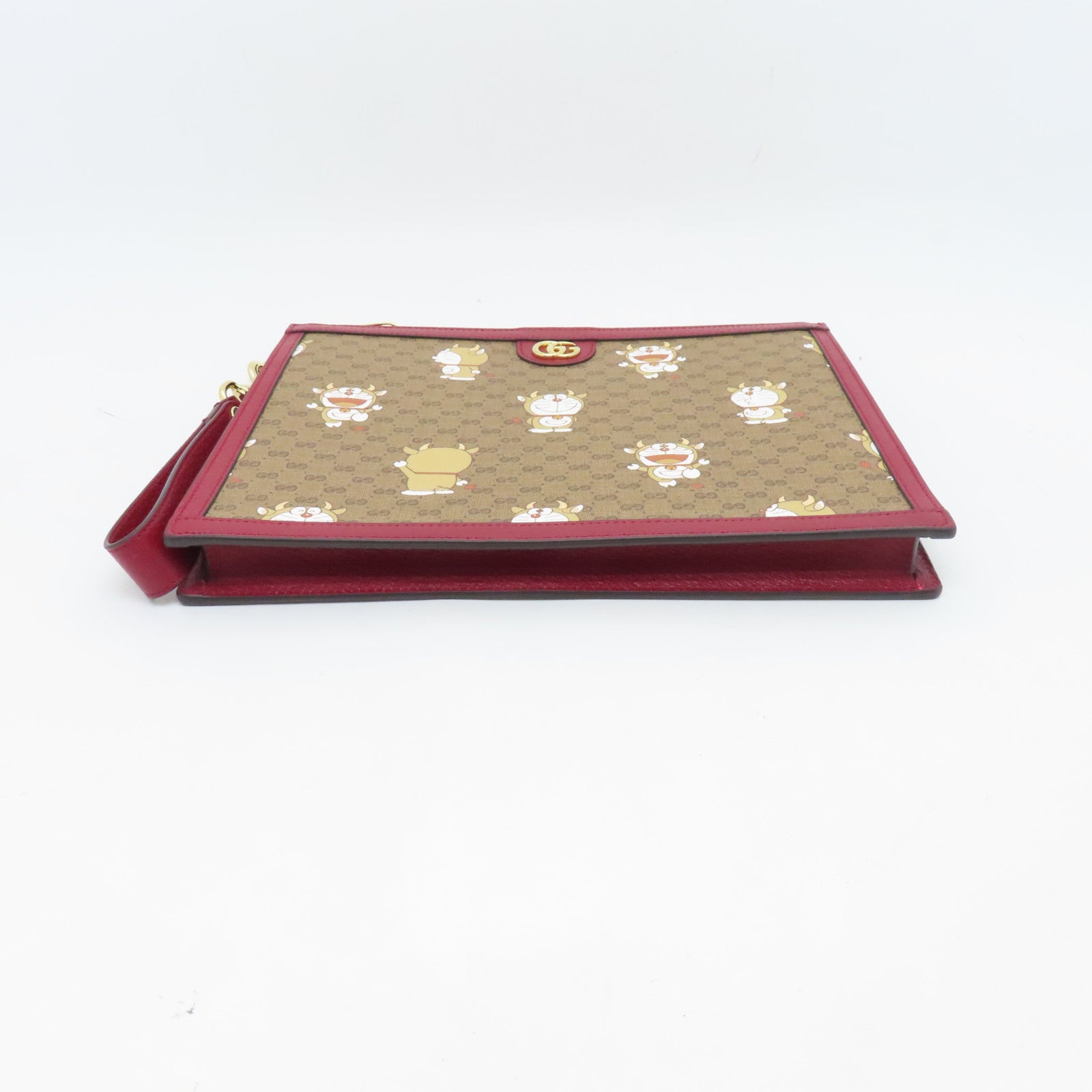 GUCCI 塗層帆布Doraemon Clutch Bag金扣手拿包啡色/紅色