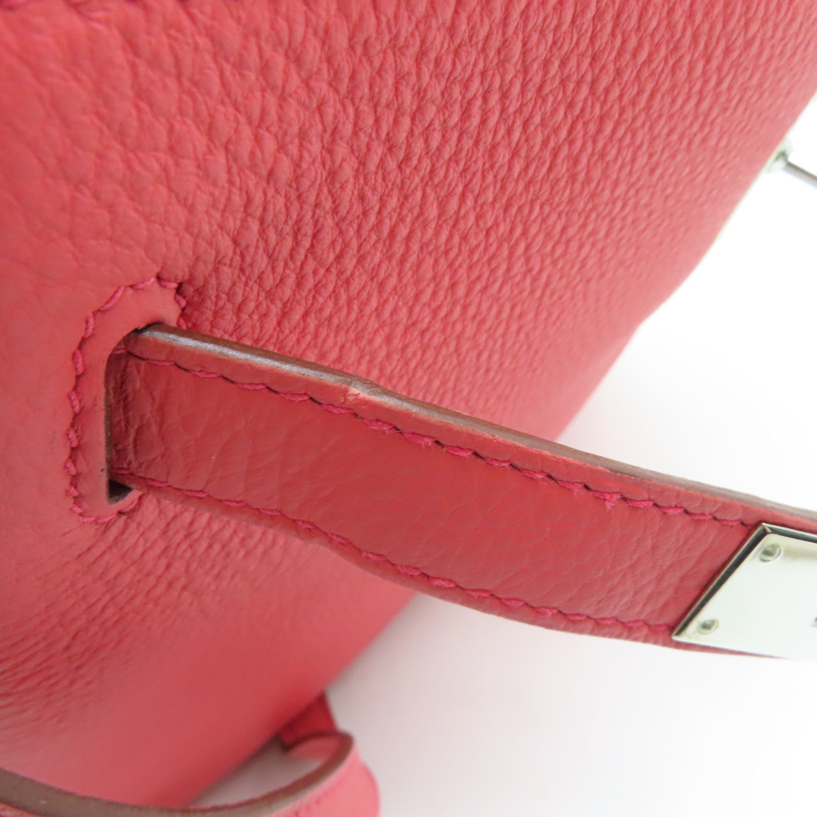 HERMES Clemence皮革Kelly 32银扣手挽肩背两用袋Rose Jaipur/蜜桃红