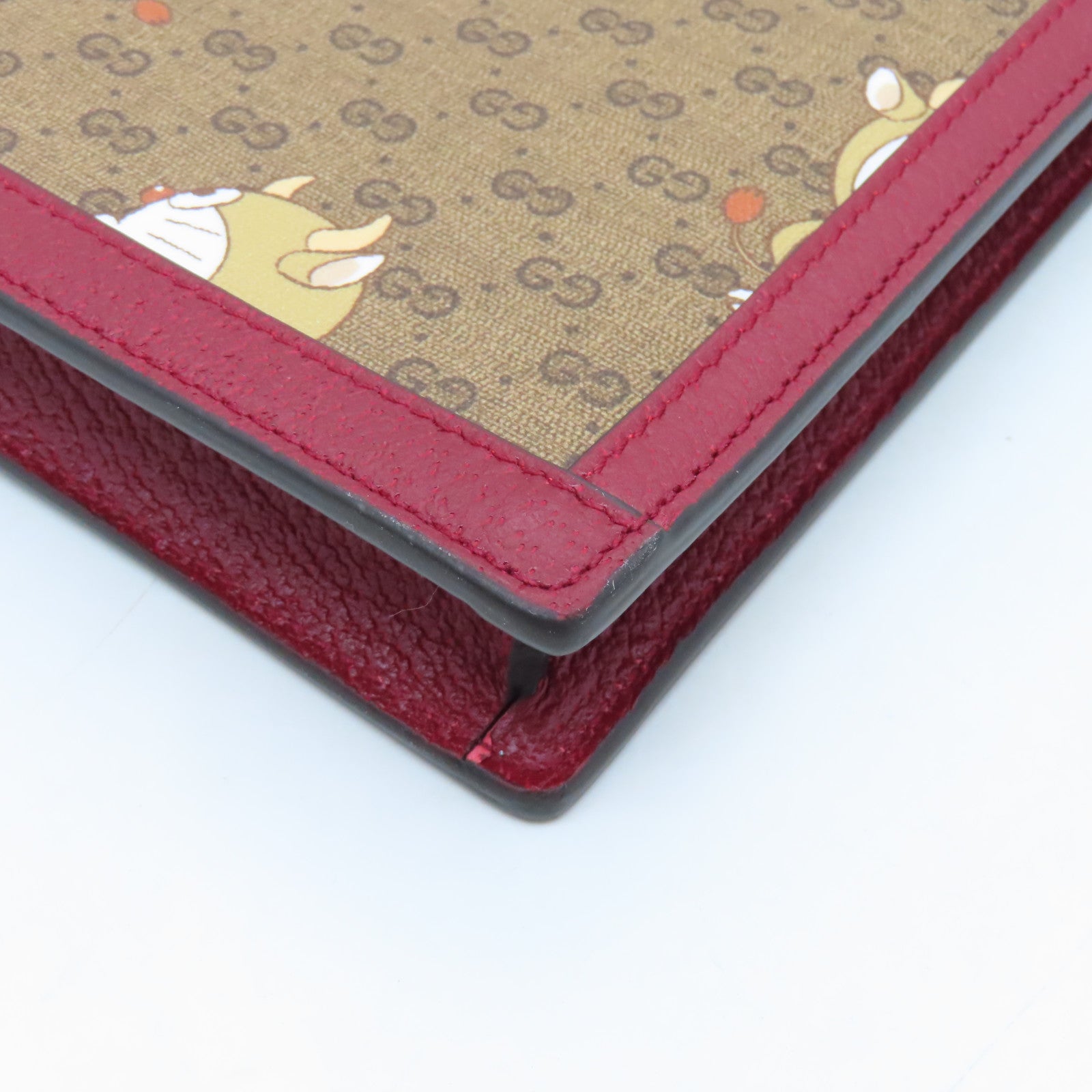 GUCCI 塗層帆布Doraemon Clutch Bag金扣手拿包啡色/紅色