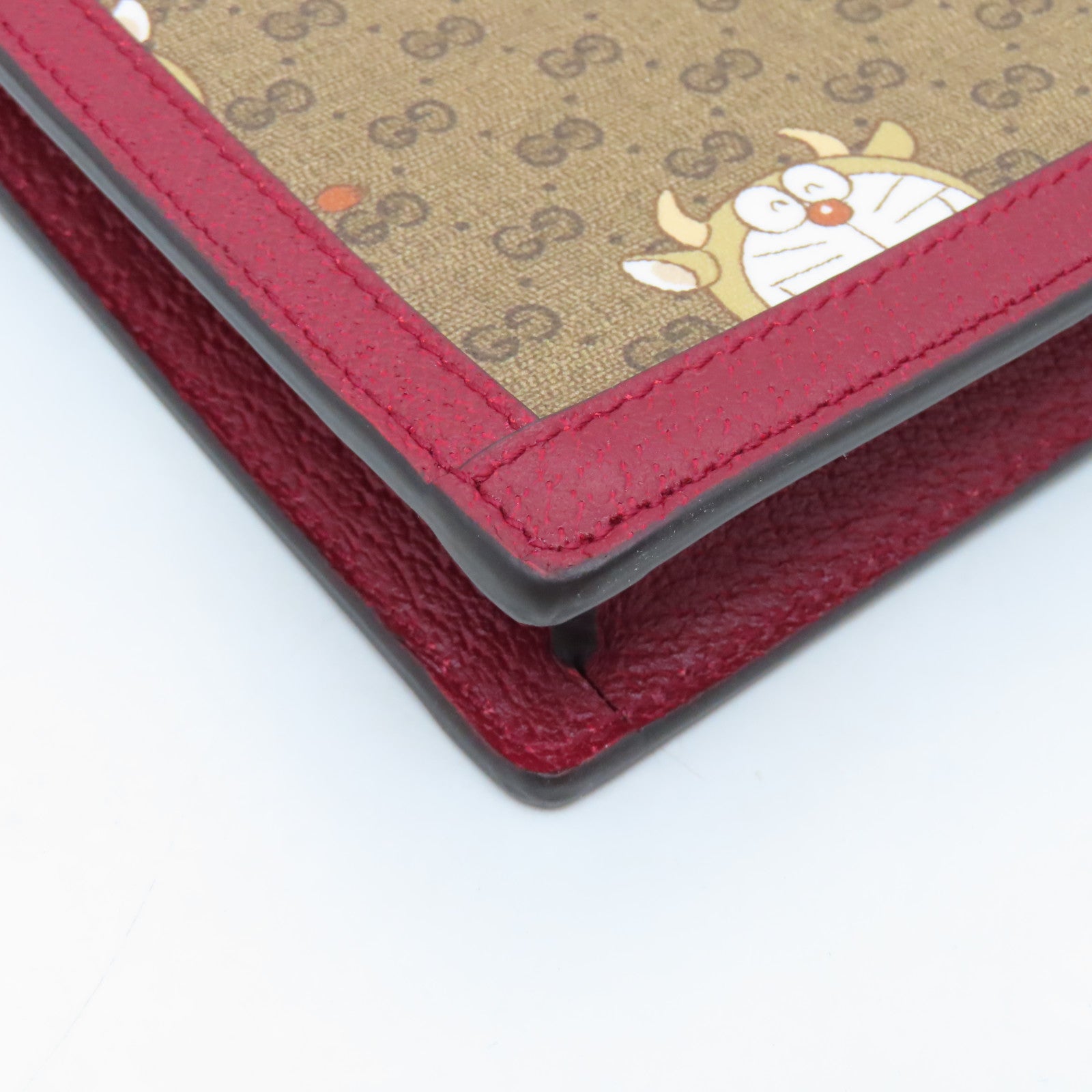 GUCCI 塗層帆布Doraemon Clutch Bag金扣手拿包啡色/紅色