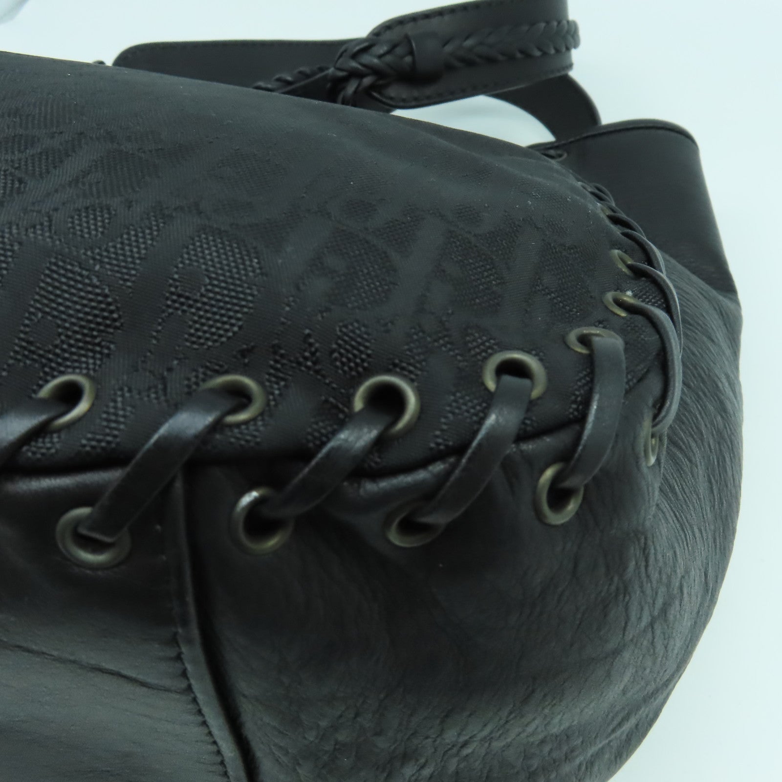 Dior 塗層帆布/皮革Tote Bag銀扣肩背袋黑色