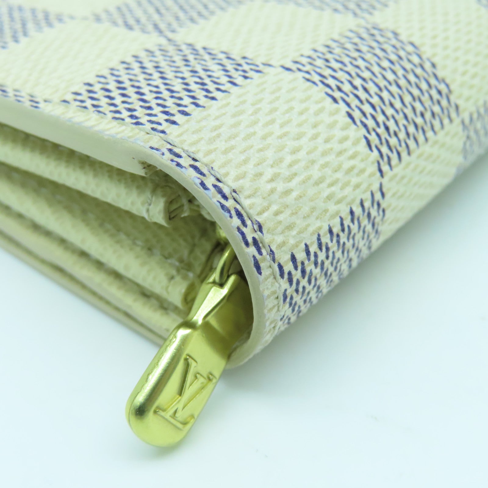 LOUIS VUITTON Damier Azur Sarah Wallet金扣长钱包米白色