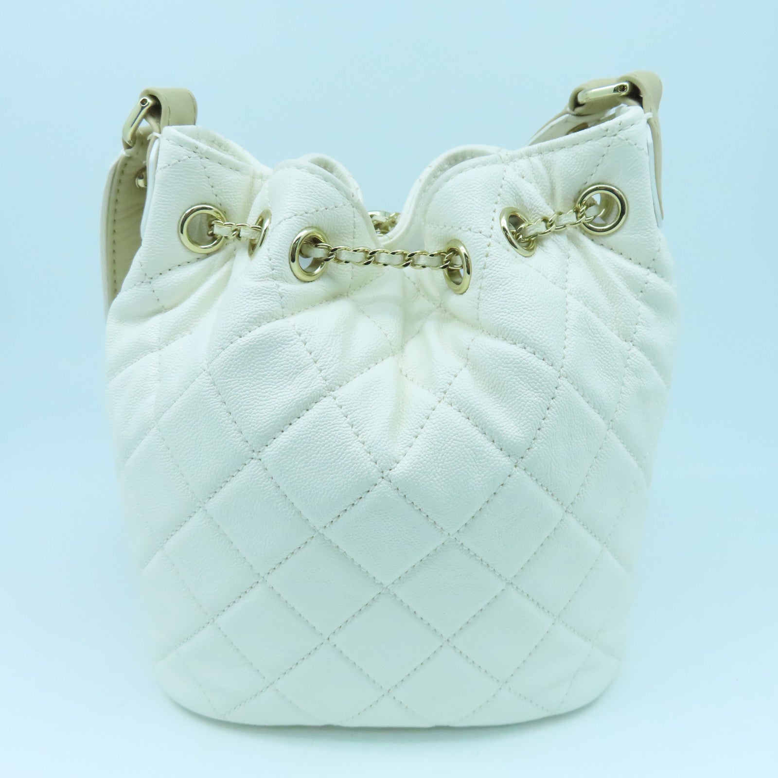 CHANEL 菱格Caviar皮革Shoulder Bag金扣肩背袋白色