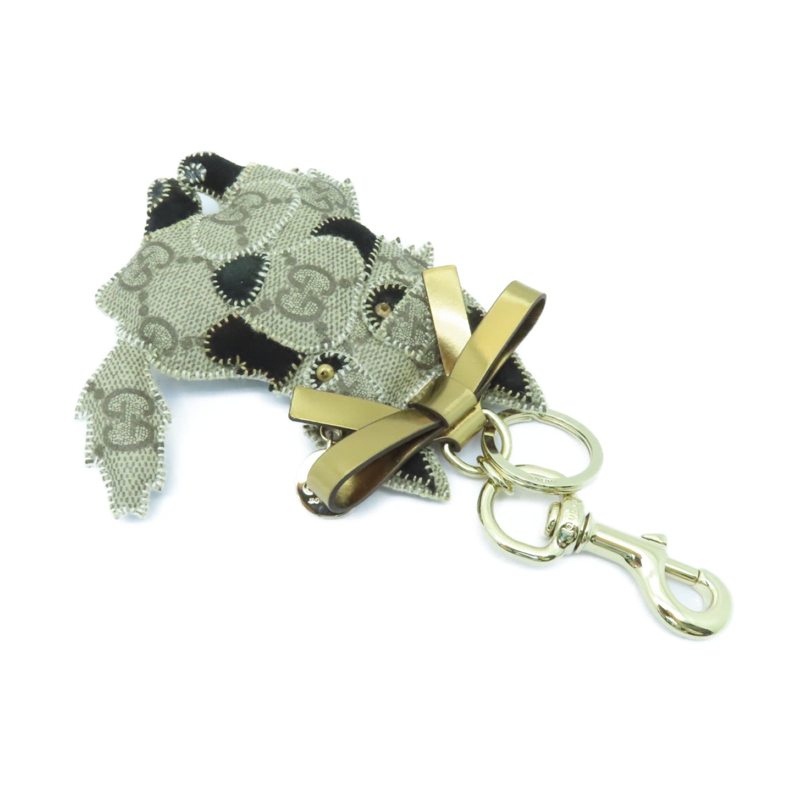 GUCCI 塗層帆布Key Charm金扣鎖匙扣灰色/黑色/金色