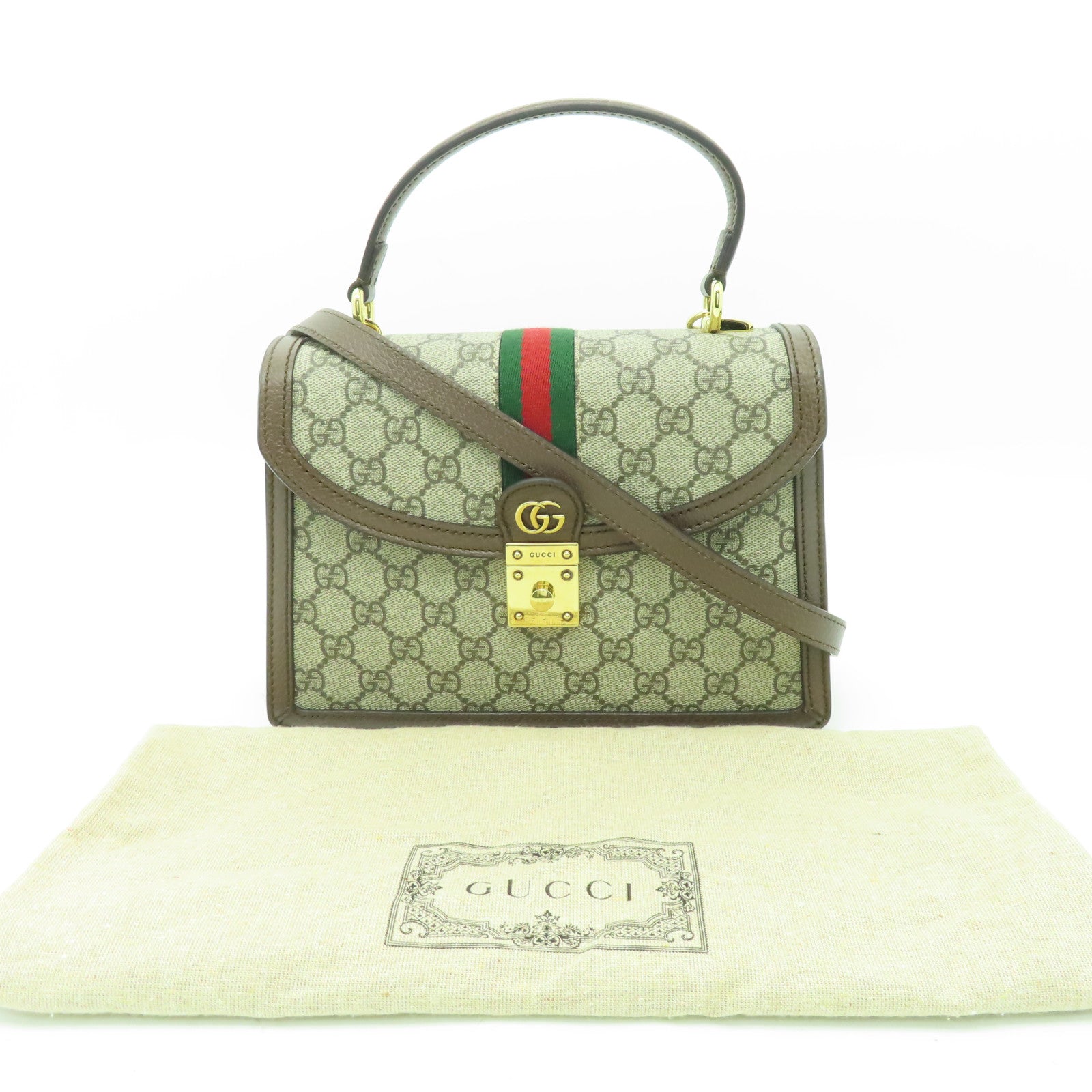GUCCI 塗層帆布Ophidia金扣手挽肩背兩用袋啡色