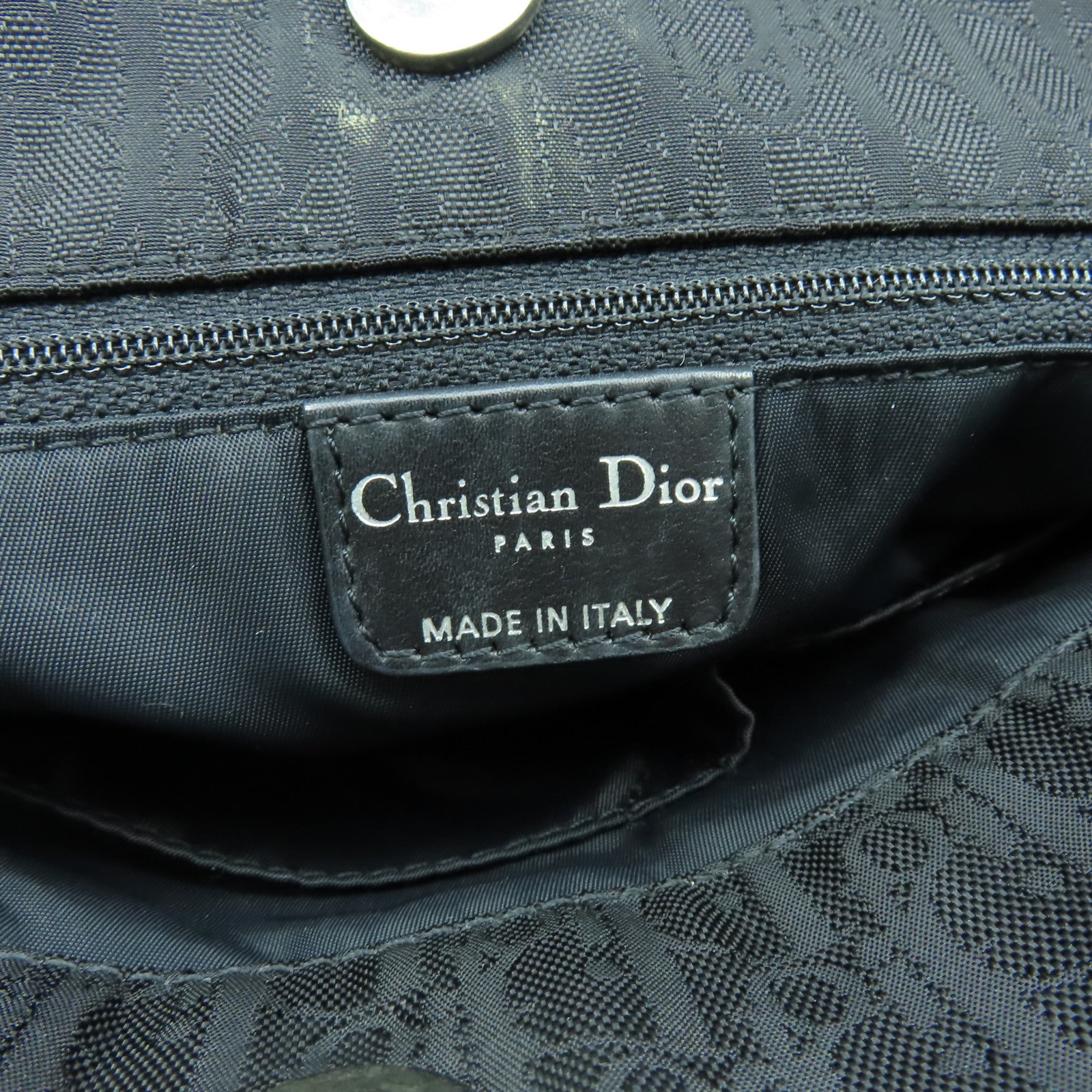 Dior 塗層帆布/皮革Tote Bag銀扣肩背袋黑色