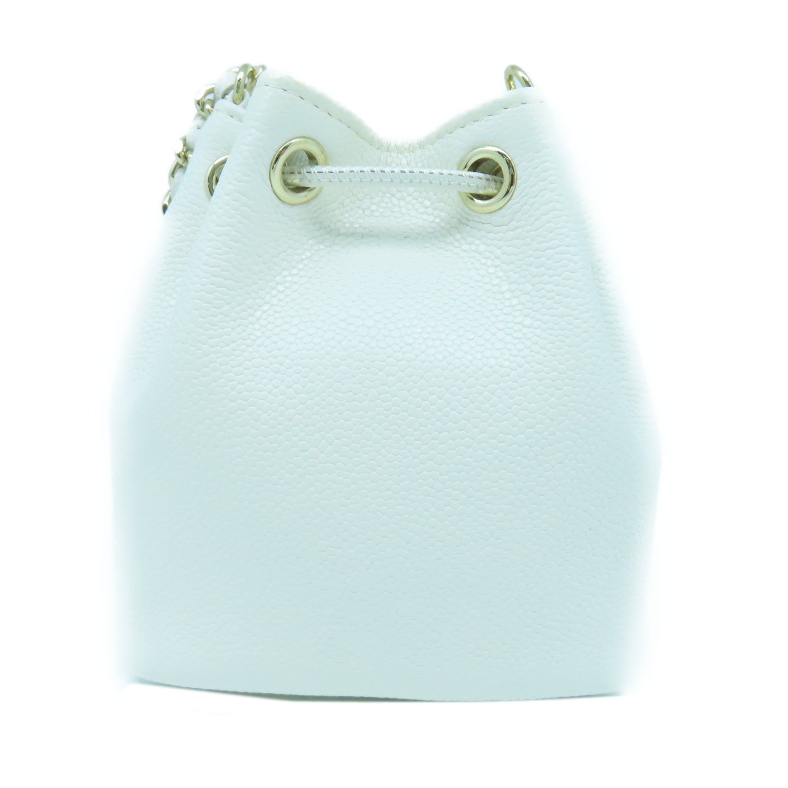 CHANEL 菱格Caviar皮革Hobo Mini Bag金扣鏈帶肩背袋白色