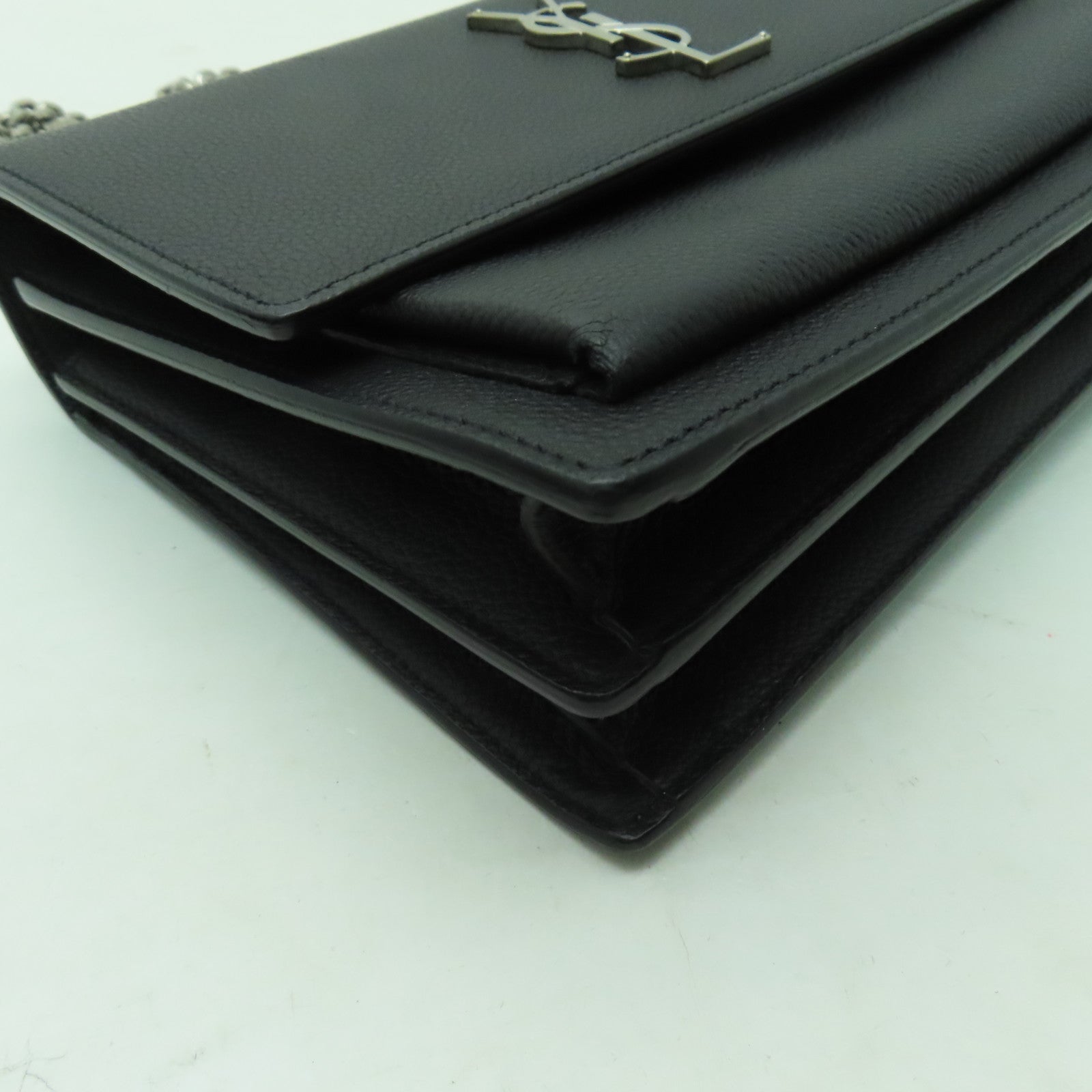 SAINT LAURENT 牛皮皮革Sunset銀扣鏈帶肩背袋黑色