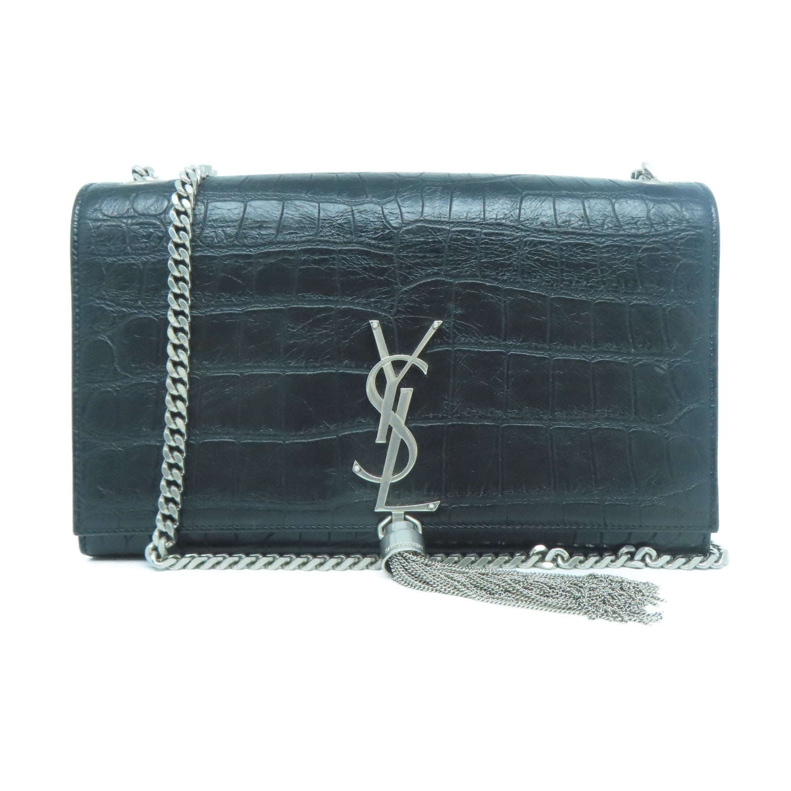 SAINT LAURENT 牛皮皮革Chain Shoulder銀扣鏈帶肩背袋黑色