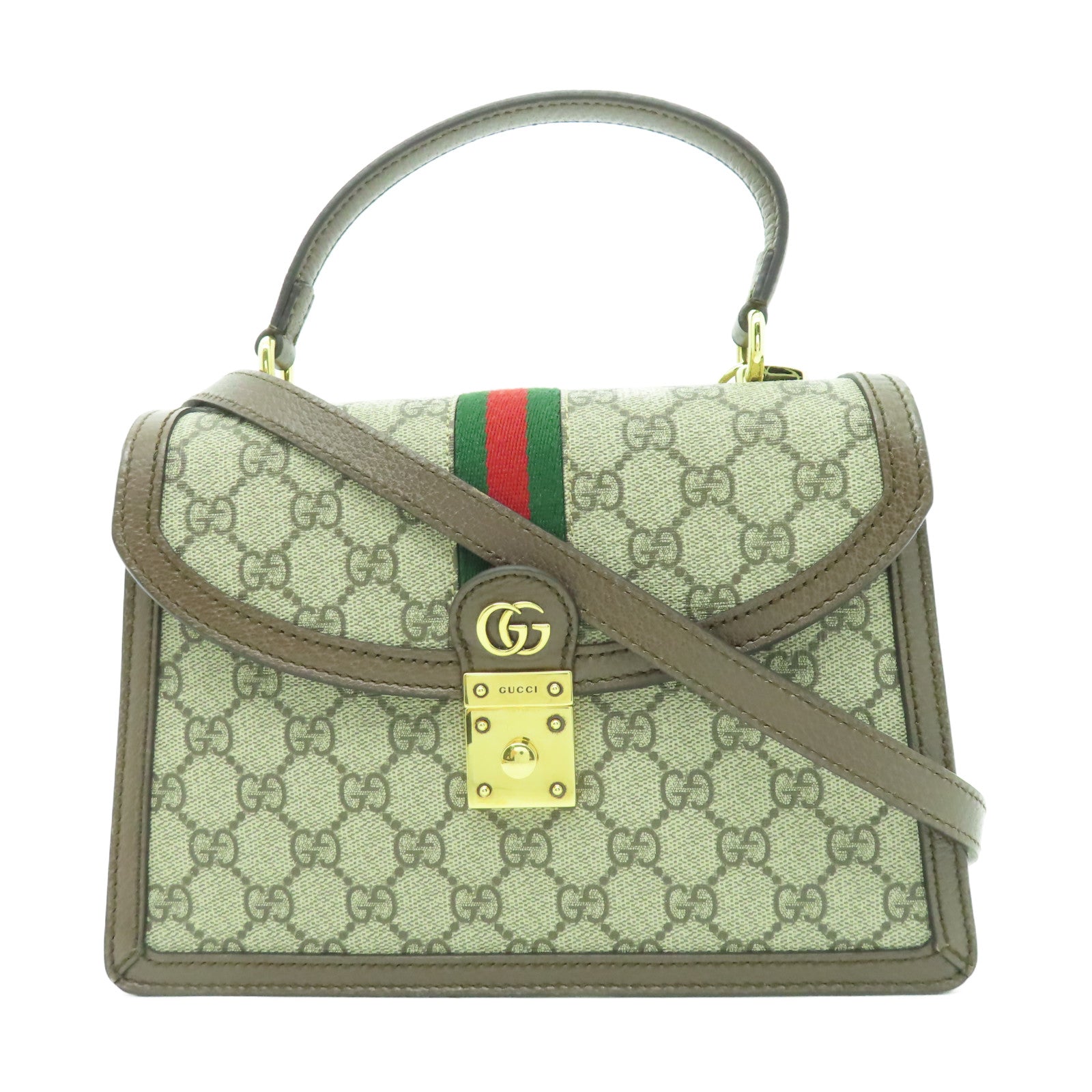 GUCCI 塗層帆布Ophidia金扣手挽肩背兩用袋啡色