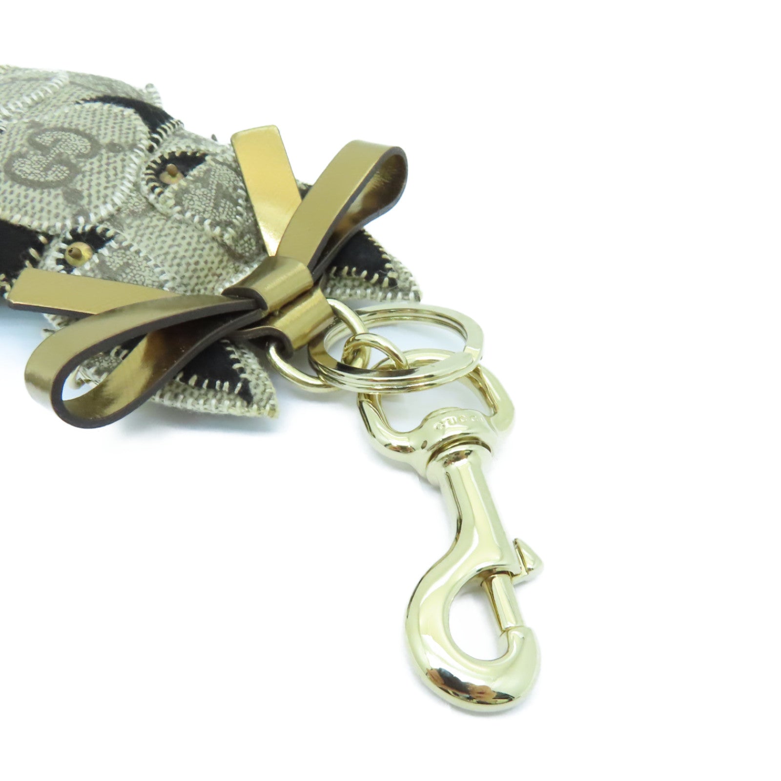 GUCCI 塗層帆布Key Charm金扣鎖匙扣灰色/黑色/金色