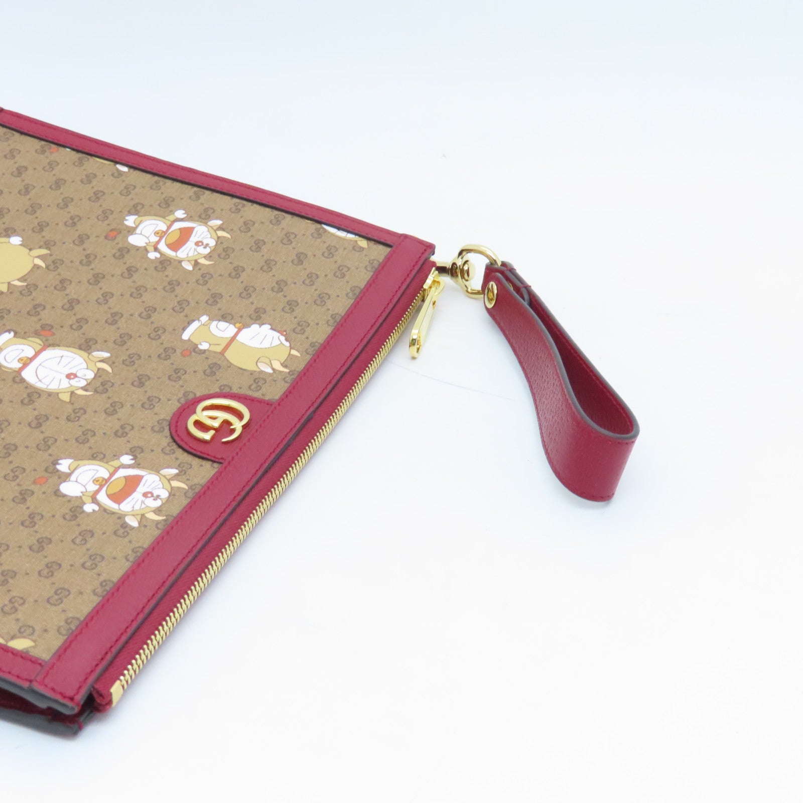 GUCCI 塗層帆布Doraemon Clutch Bag金扣手拿包啡色/紅色