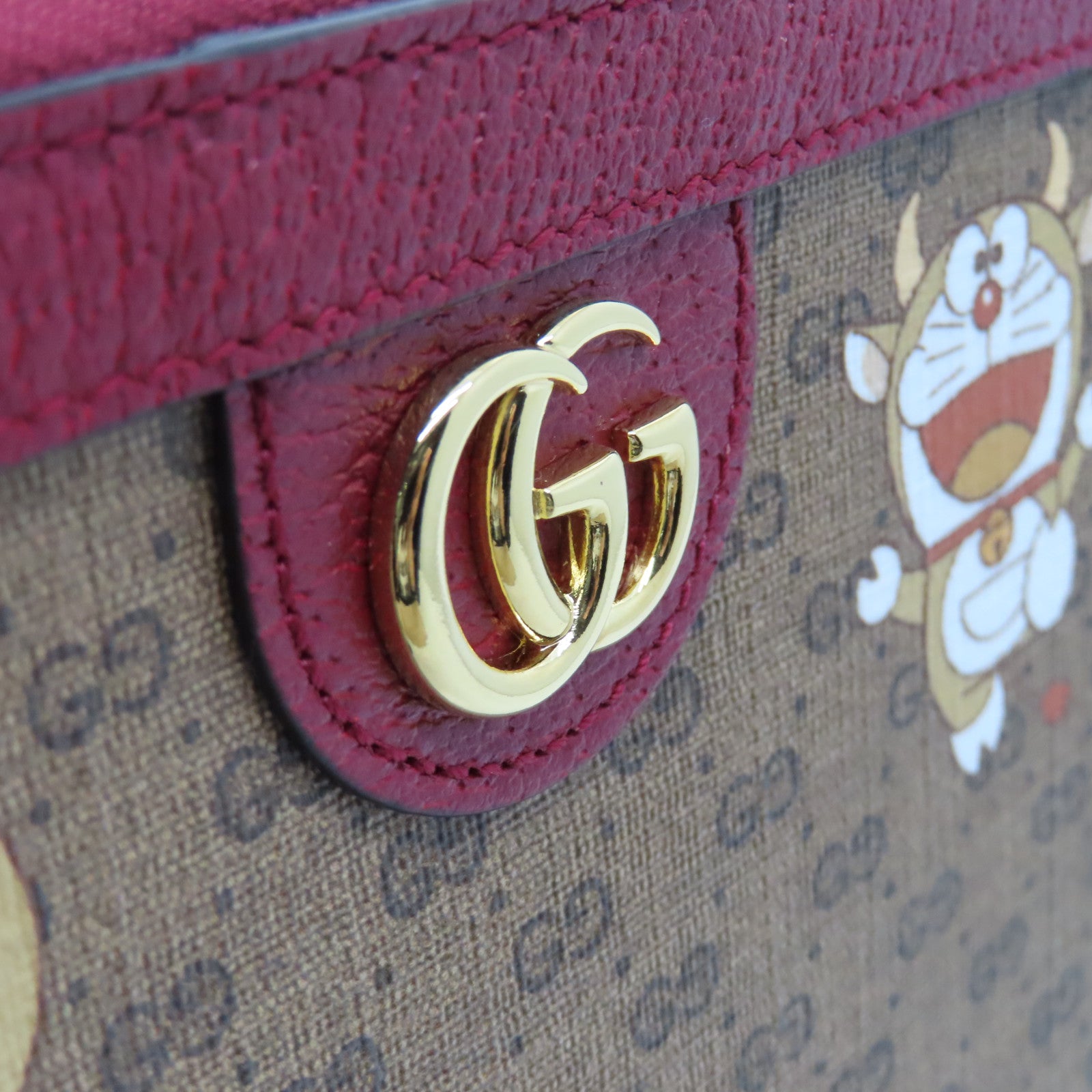 GUCCI 塗層帆布Doraemon Clutch Bag金扣手拿包啡色/紅色