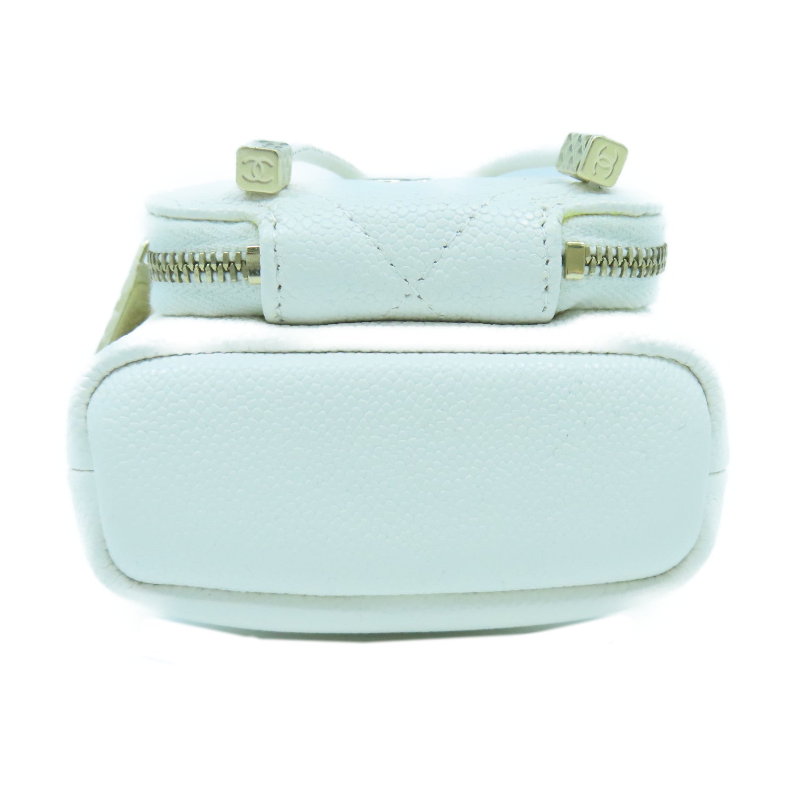 CHANEL 菱格Caviar皮革Hobo Mini Bag金扣鏈帶肩背袋白色