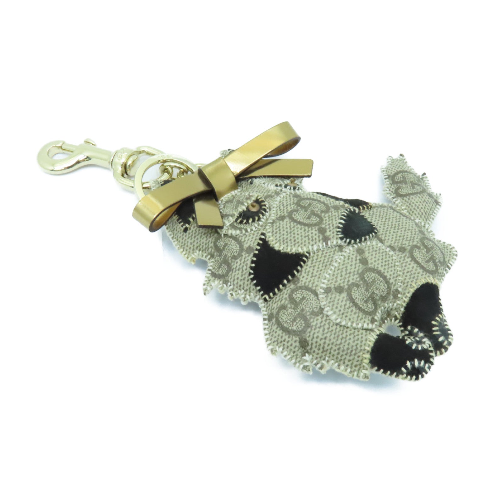 GUCCI 塗層帆布Key Charm金扣鎖匙扣灰色/黑色/金色