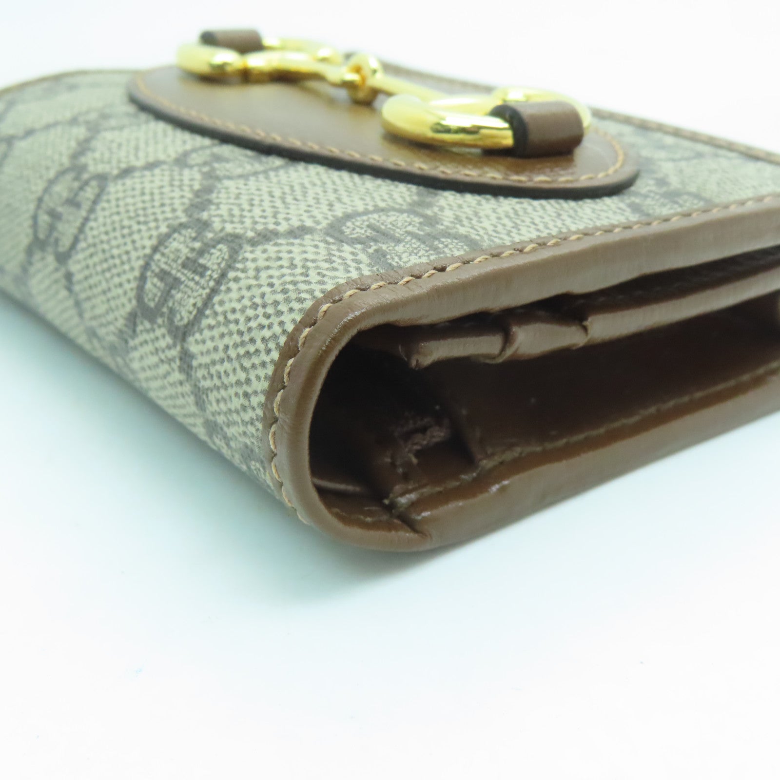 GUCCI 塗層皮革Horsebit 1955 Card Case金扣卡片套/錢包啡色