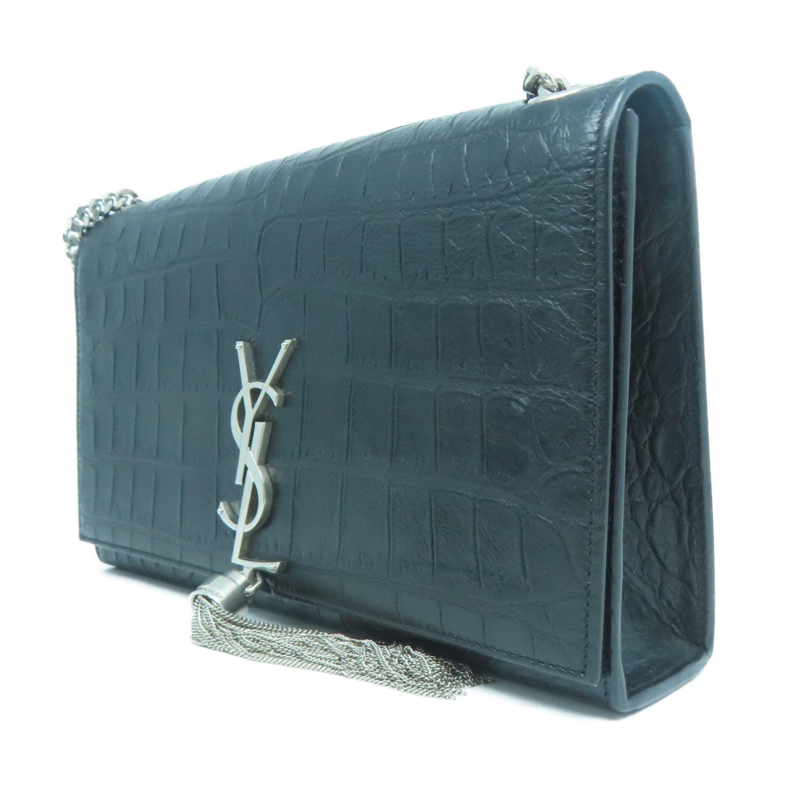 SAINT LAURENT 牛皮皮革Chain Shoulder銀扣鏈帶肩背袋黑色