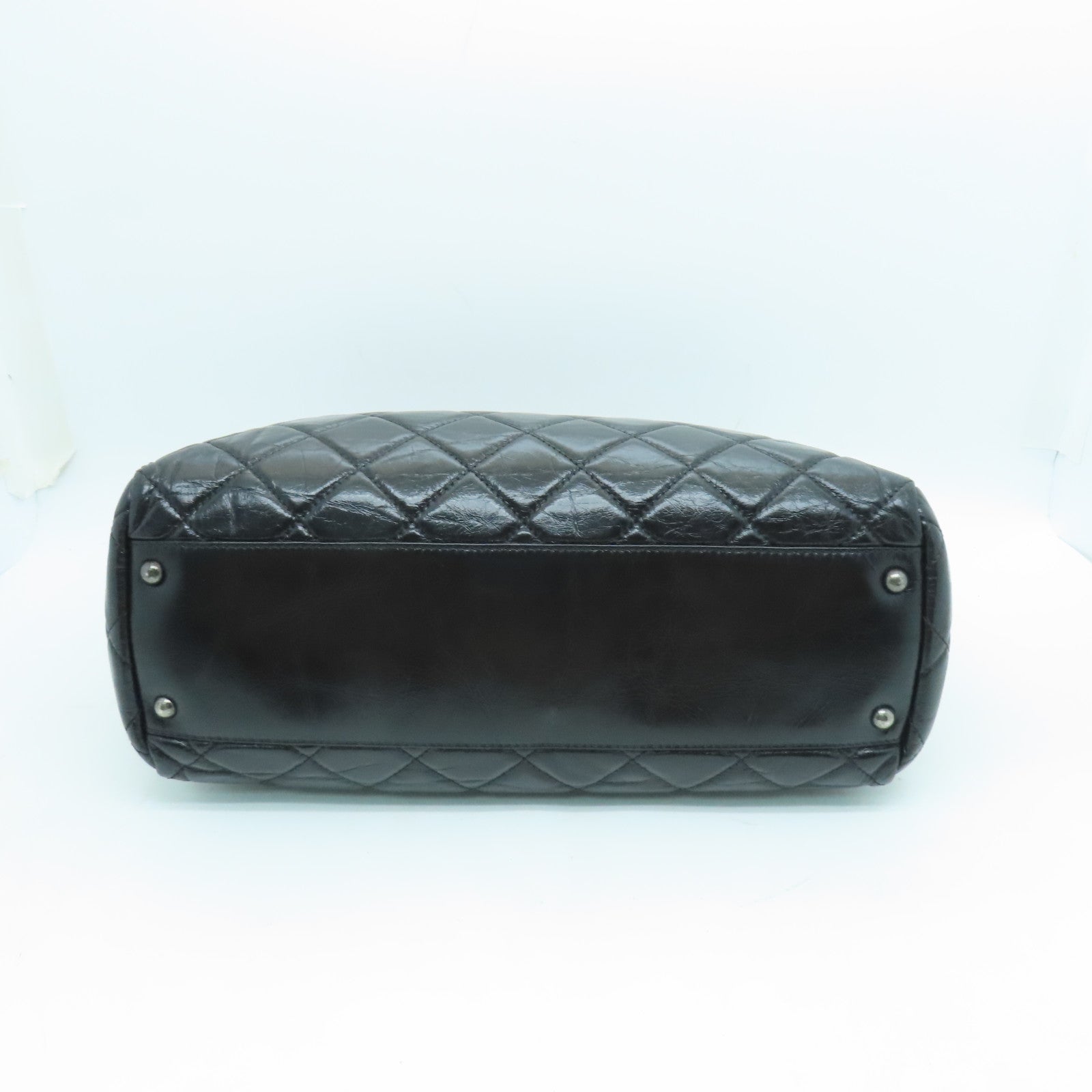 CHANEL 菱格牛皮皮革Shoulder Tote銀扣鏈帶肩背袋黑色
