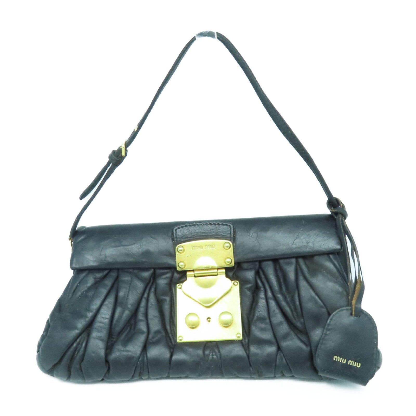 Miu Miu 皮革Shoulder Bag金扣肩背袋肩背袋黑色